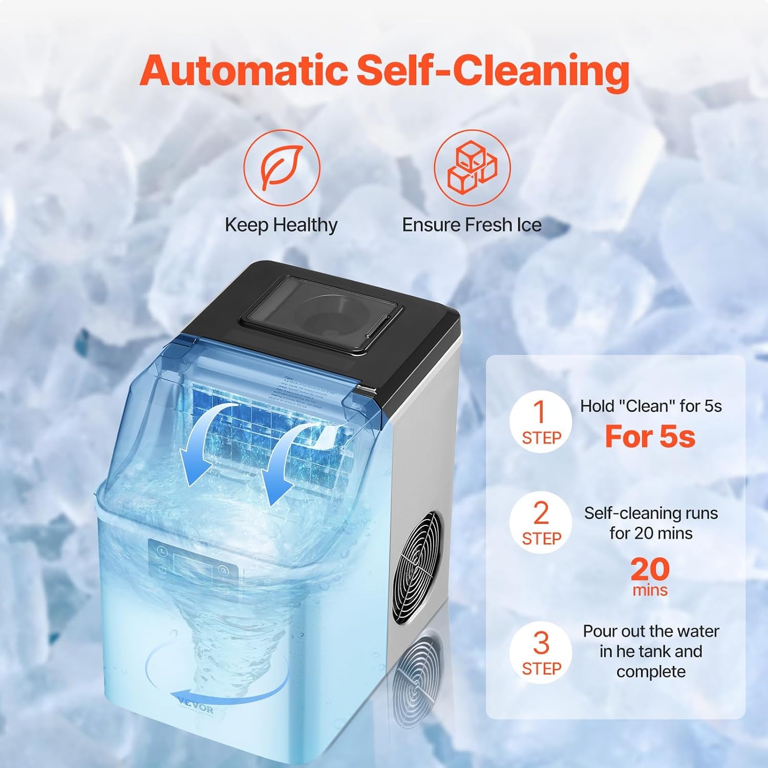 image:imageVEVOR 16 Clear Ice Cube Maker 3 Square Ice Ready in 2535 Mins 108 PcsDay 24H Timer Ice Maker Countertop for Cocktails Whiskey amp Bourbon45lbs24H