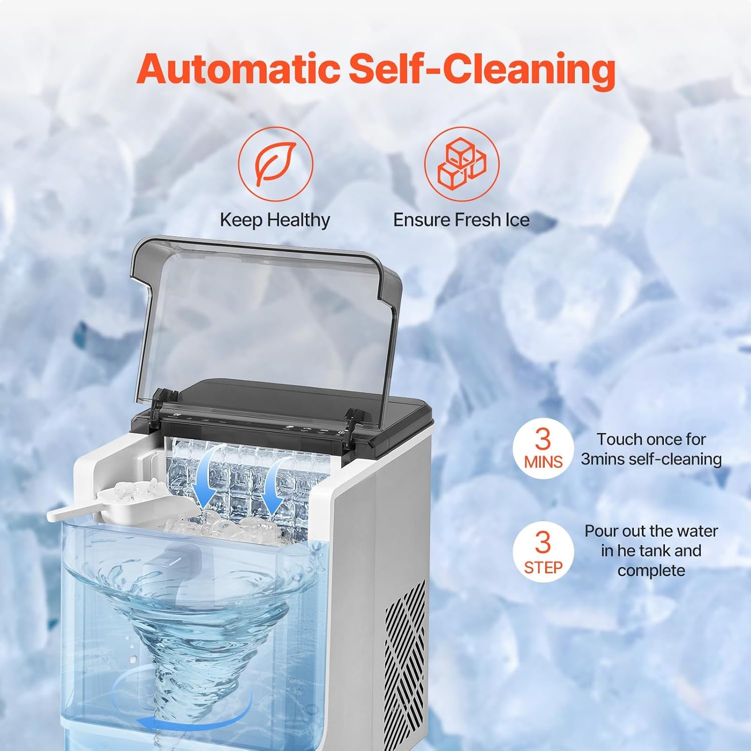 image:imageVEVOR 16 Clear Ice Cube Maker 3 Square Ice Ready in 2535 Mins 108 PcsDay 24H Timer Ice Maker Countertop for Cocktails Whiskey amp Bourbon46lbs24H