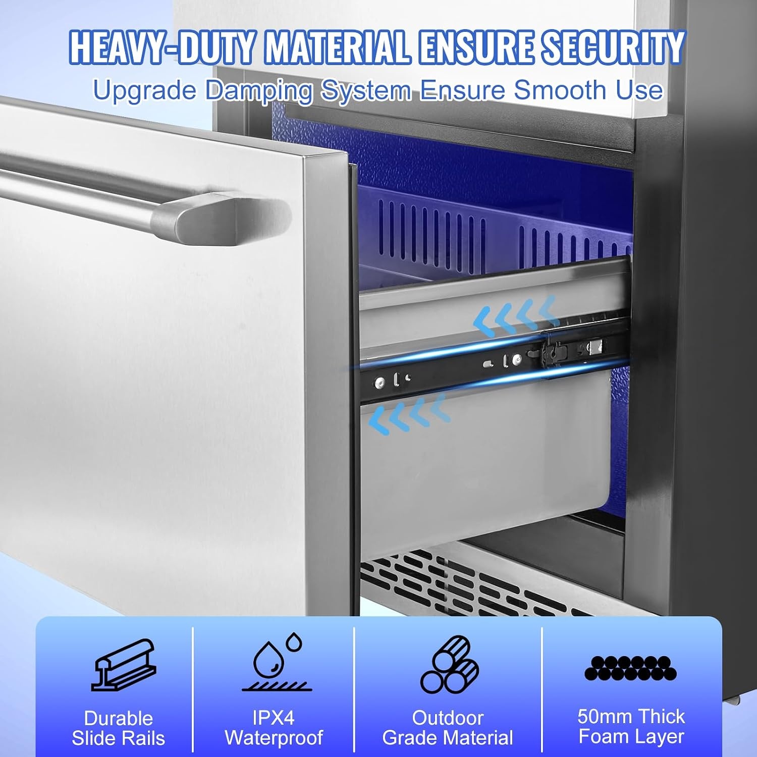 image:imageVEVOR 24 Undercounter Refrigerator 2 Drawer Wine Refrigerator with Different Temperature 487 Cuft Capacity Waterproof Indoor and Outdoor Under Counter Drawer Fridge for Home and Commercial Use