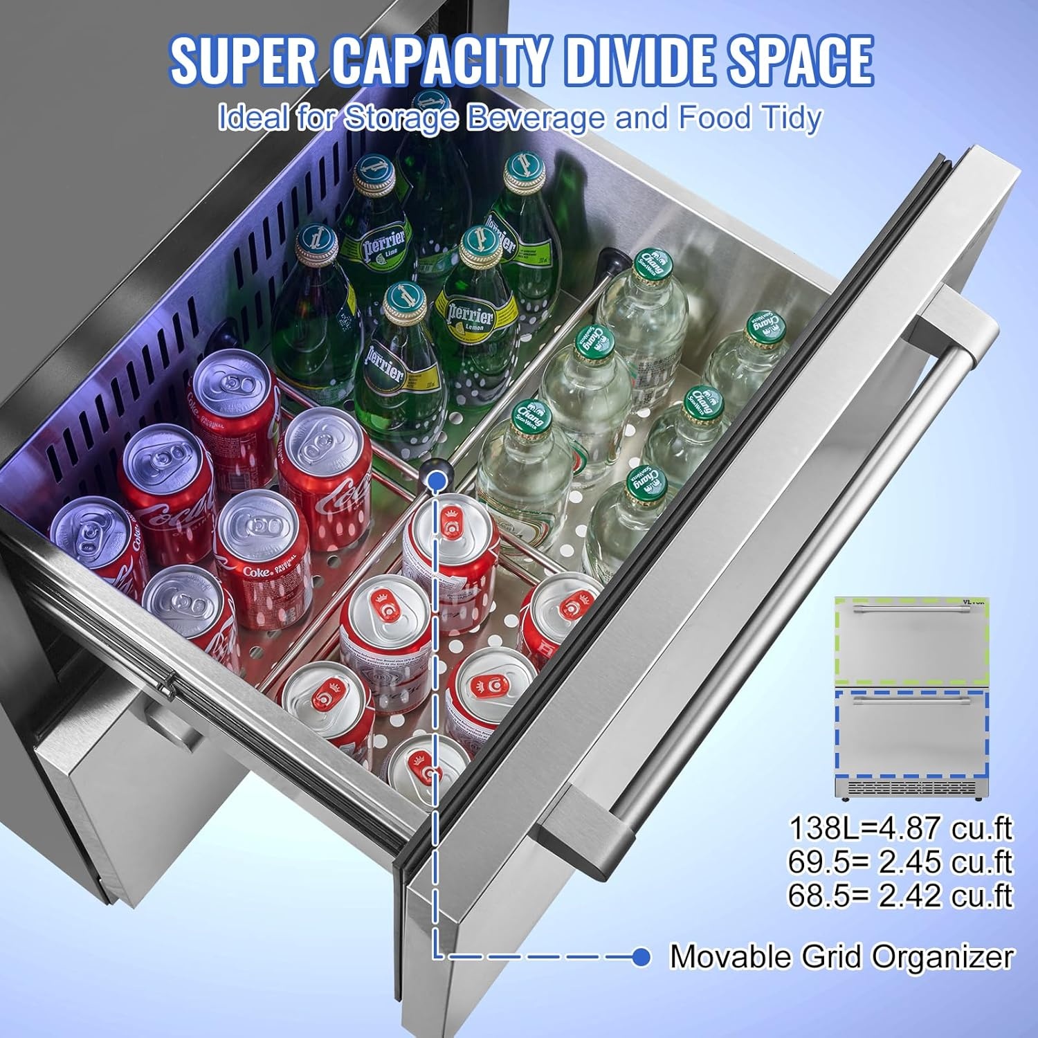 image:imageVEVOR 24Inch Outdoor Beverage Refrigerator 150 QT Builtin Drink Fridge 056 kWhDay EnergyEfficient Cooler with 304 Stainless Steel Door Holds 180 Cans for Outdoor Kitchen Home Bar PatioSilver