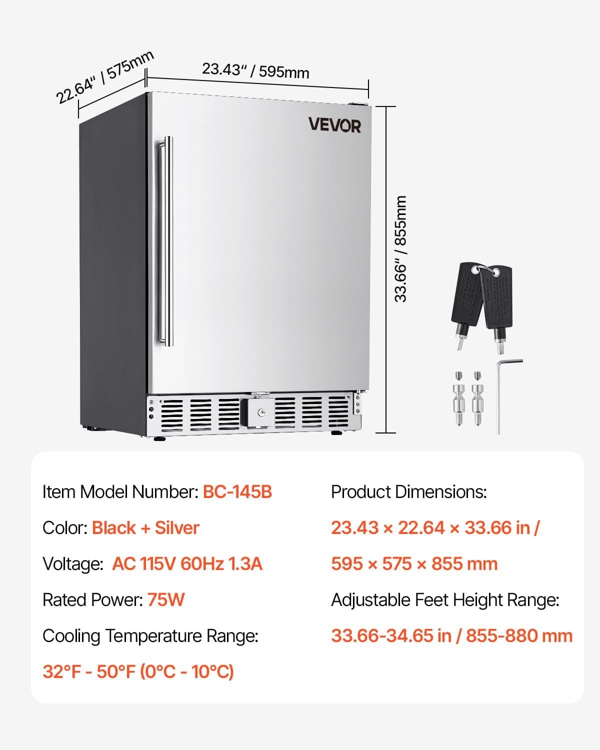 image:imageVEVOR 24Inch Outdoor Beverage Refrigerator 150 QT Builtin Drink Fridge 056 kWhDay EnergyEfficient Cooler with 304 Stainless Steel Door Holds 180 Cans for Outdoor Kitchen Home Bar PatioBlack