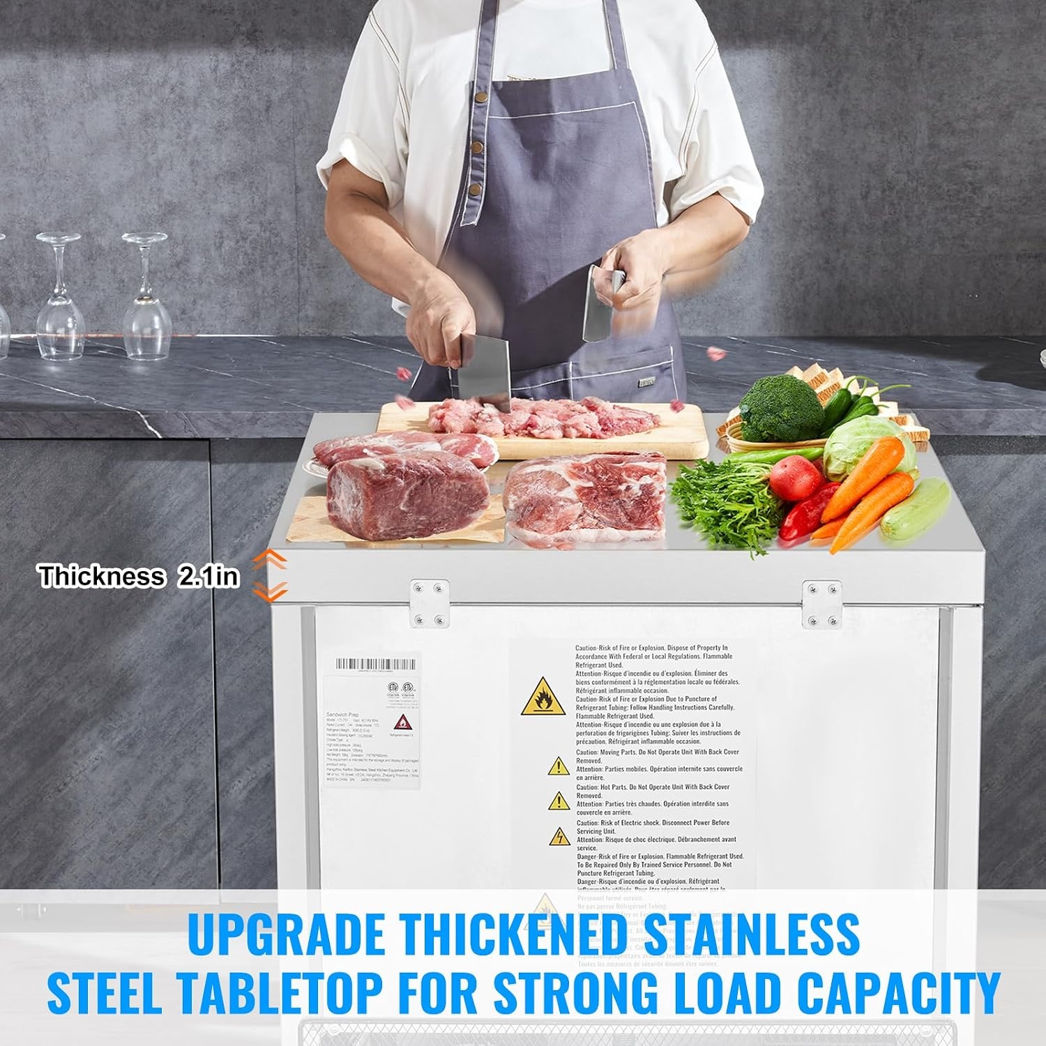 image:imageVEVOR 28 W Commercial Freezer Worktop 74 Cu Ft Undercounter Freezers withCasters lt08gtDefrost Frozen Prep Table Single Door Stainless Steel Food Frozen Prep Station for Restaurant Diner
