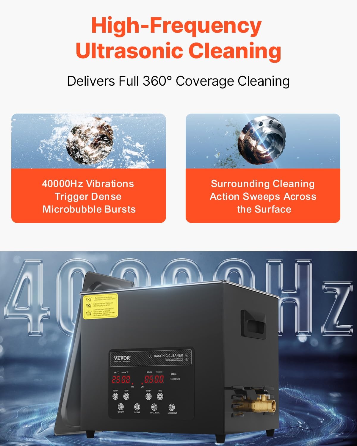 image:imageVEVOR 2L Ultra Sonic Cleaner 60W Digital Sonic Cleaning Machine with Gentle Mode amp Upgraded Degassing 40kHz Ultrasound Cleaner Machine with Heater amp Timer for Jewelry Glasses Tools Retainer10l