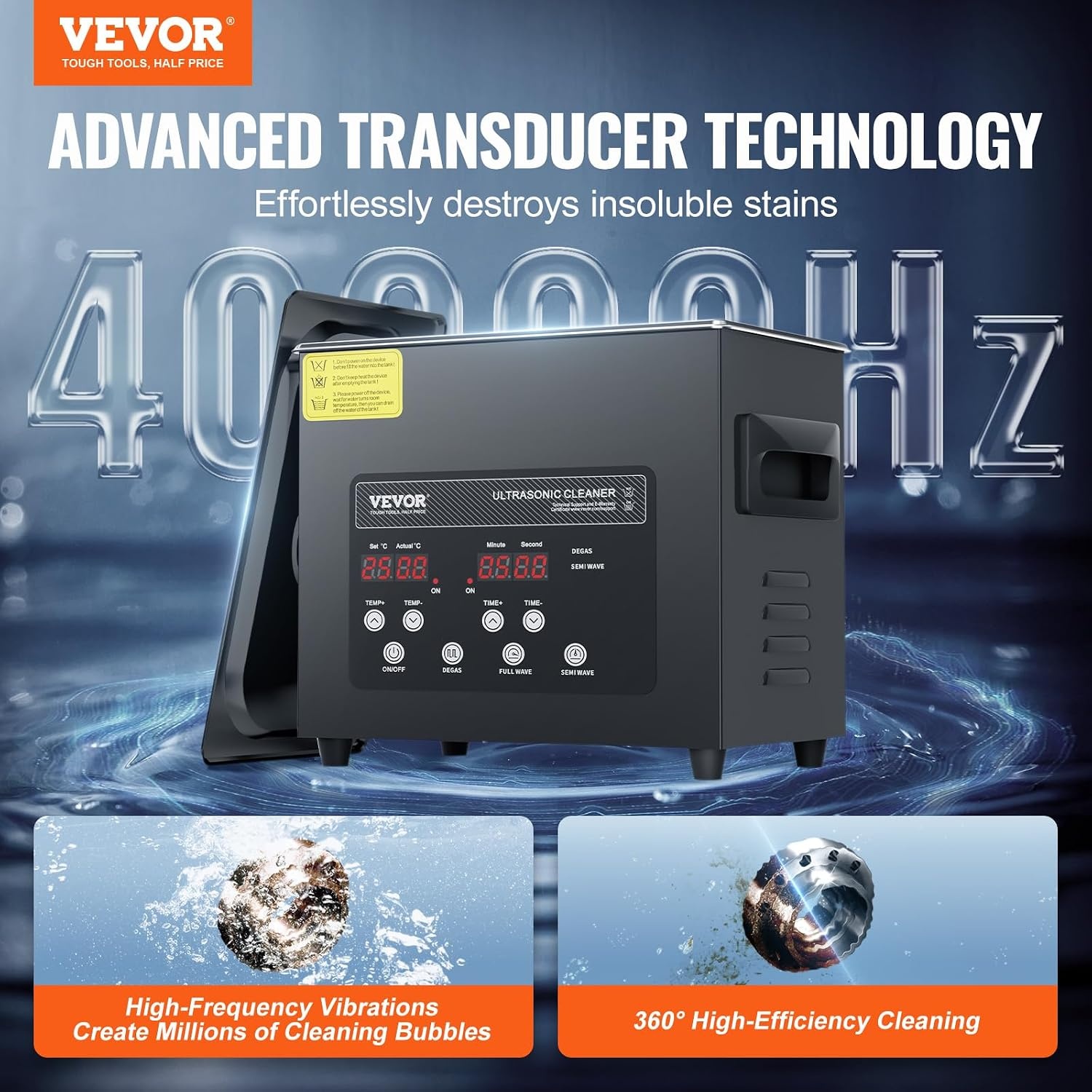 image:imageVEVOR 2L Ultra Sonic Cleaner 60W Digital Sonic Cleaning Machine with Gentle Mode amp Upgraded Degassing 40kHz Ultrasound Cleaner Machine with Heater amp Timer for Jewelry Glasses Tools Retainer3L