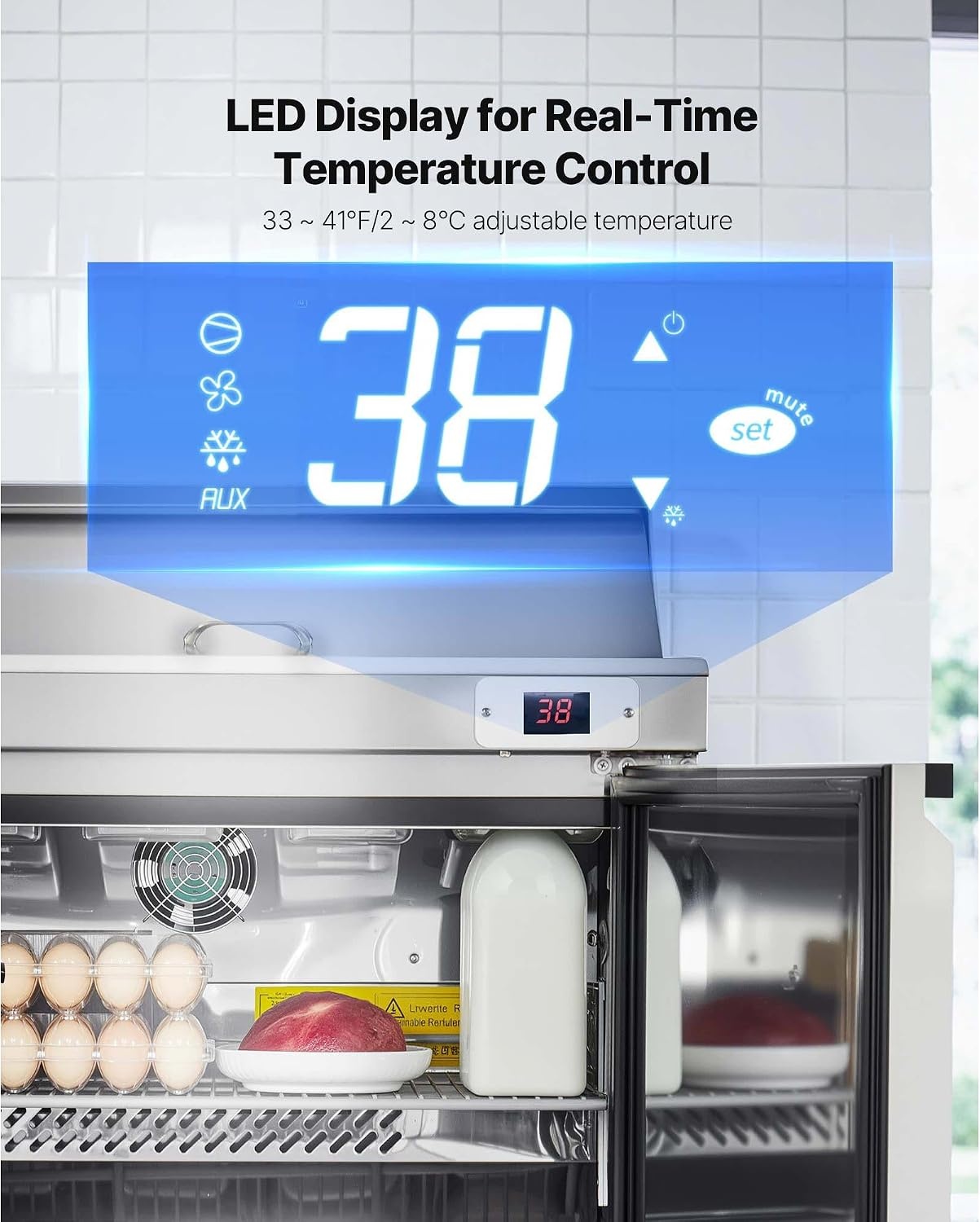 image:imageVEVOR 48W Commercial Refrigerator 125 Cu Ft Sandwich Prep Refrigerated Table Mega Top Food Prep Fridge with 18 Pans and Cutting Board Stainless Steel Salad Prep Cooler for Restaurant Food Truck28W with 8 Pans