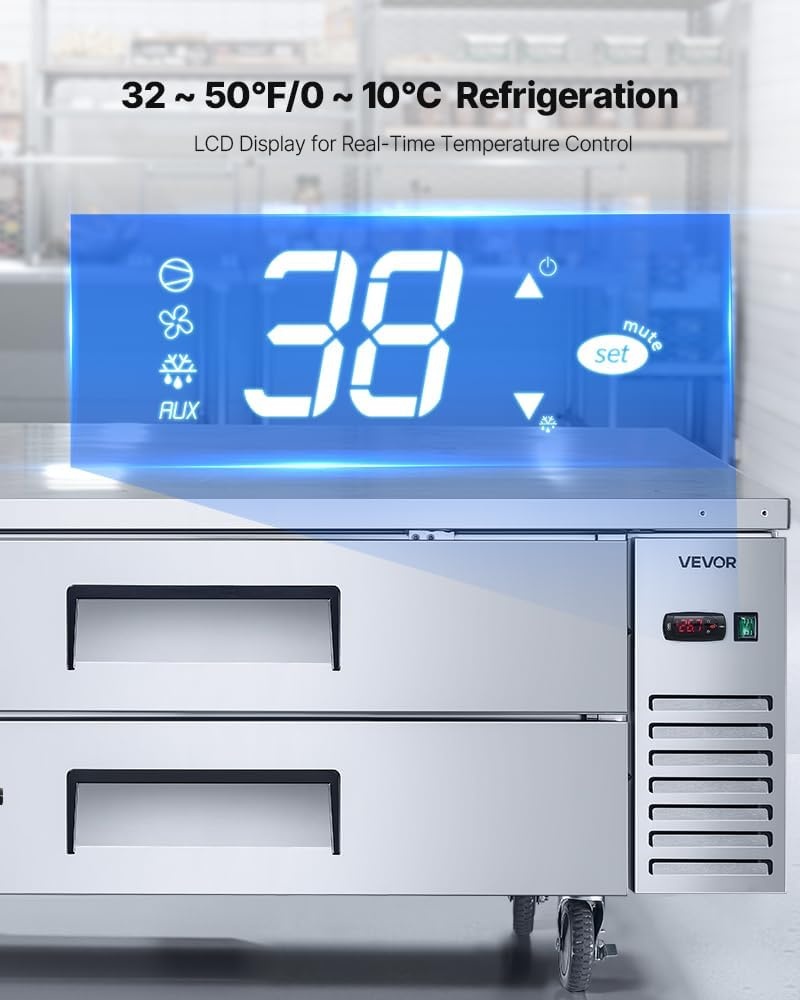 image:imageVEVOR 48W Commercial Refrigerator 125 Cu Ft Sandwich Prep Refrigerated Table Mega Top Food Prep Fridge with 18 Pans and Cutting Board Stainless Steel Salad Prep Cooler for Restaurant Food Truck52 W Chief Base With 2 Drawers