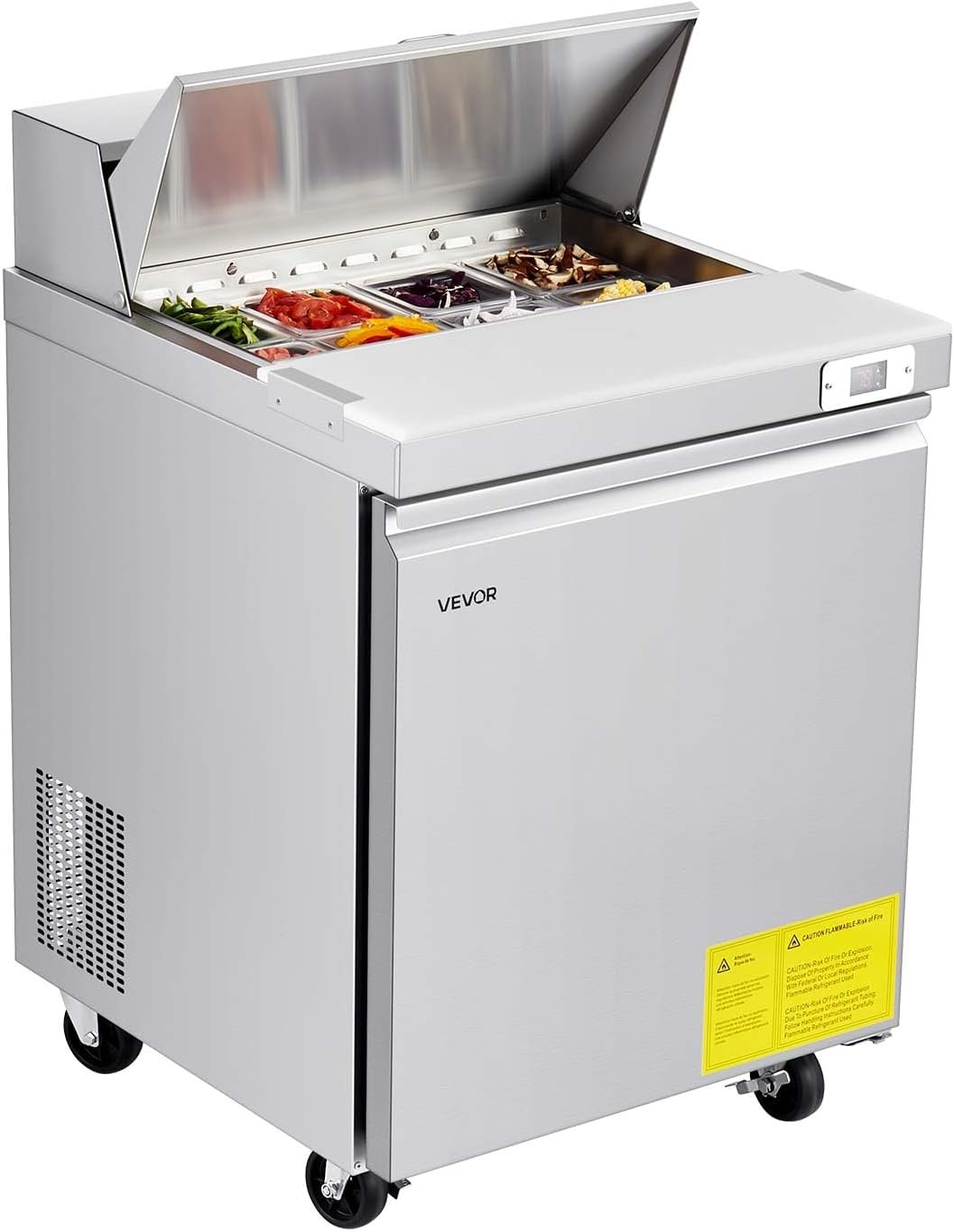 image:imageVEVOR 48W Commercial Refrigerator 125 Cu Ft Sandwich Prep Refrigerated Table Mega Top Food Prep Fridge with 18 Pans and Cutting Board Stainless Steel Salad Prep Cooler for Restaurant Food Truck28W with 8 Pans