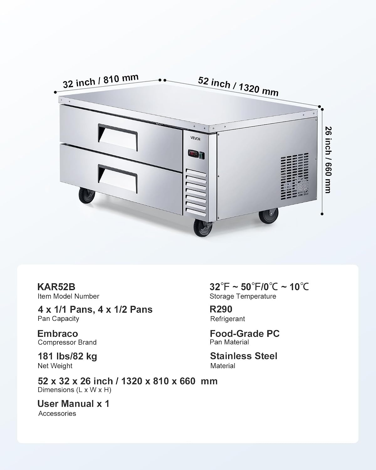 image:imageVEVOR 48W Commercial Refrigerator 125 Cu Ft Sandwich Prep Refrigerated Table Mega Top Food Prep Fridge with 18 Pans and Cutting Board Stainless Steel Salad Prep Cooler for Restaurant Food Truck52 W Chief Base With 2 Drawers