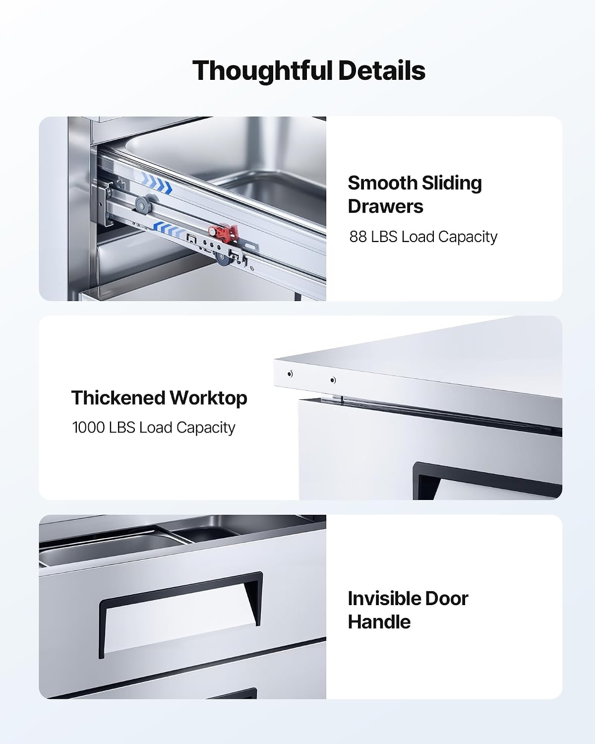 image:imageVEVOR 48W Commercial Refrigerator 125 Cu Ft Sandwich Prep Refrigerated Table Mega Top Food Prep Fridge with 18 Pans and Cutting Board Stainless Steel Salad Prep Cooler for Restaurant Food Truck52 W Chief Base With 2 Drawers