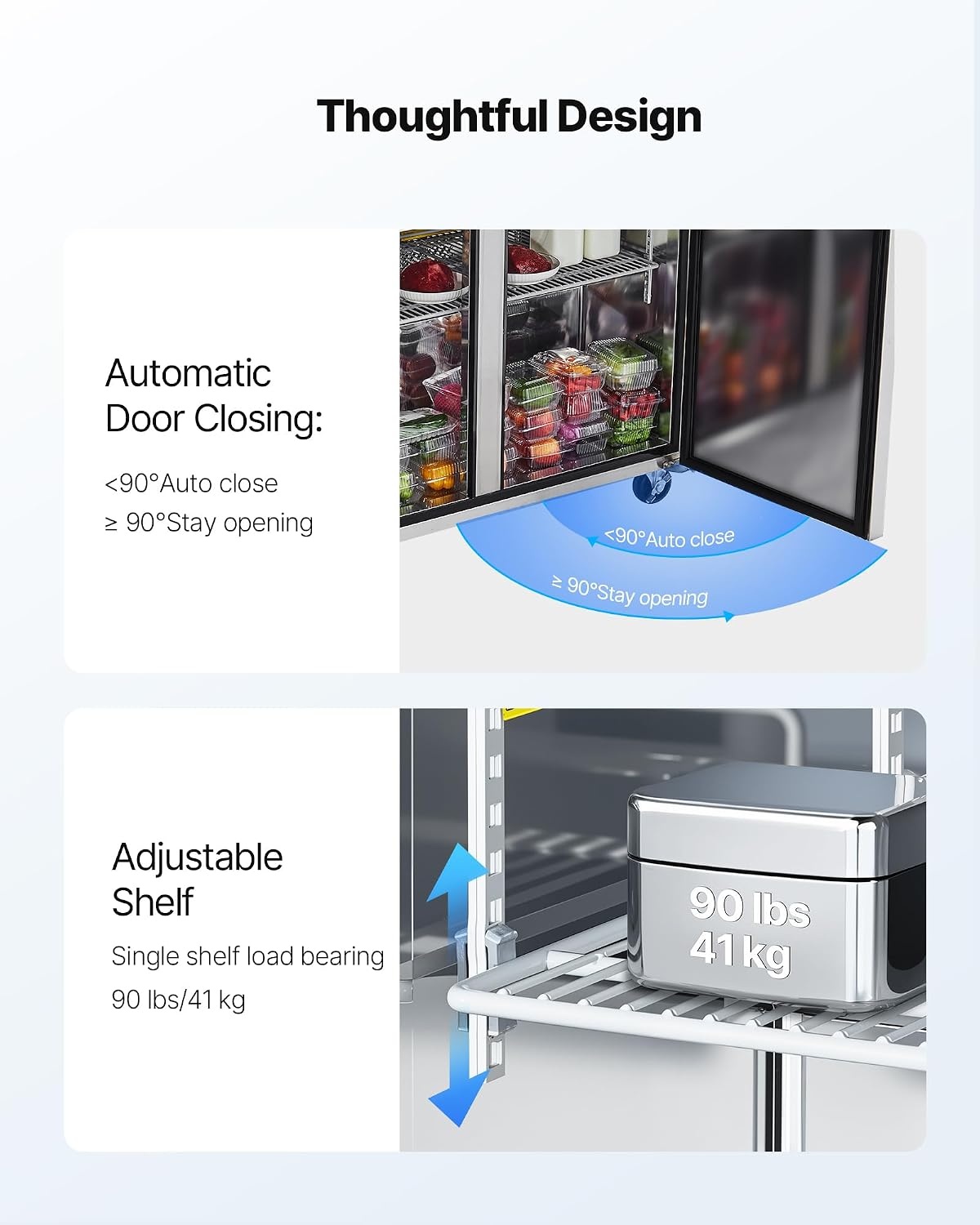 image:imageVEVOR 48W Commercial Refrigerator 125 Cu Ft Sandwich Prep Refrigerated Table Mega Top Food Prep Fridge with 18 Pans and Cutting Board Stainless Steel Salad Prep Cooler for Restaurant Food Truck48W with 18 Pans