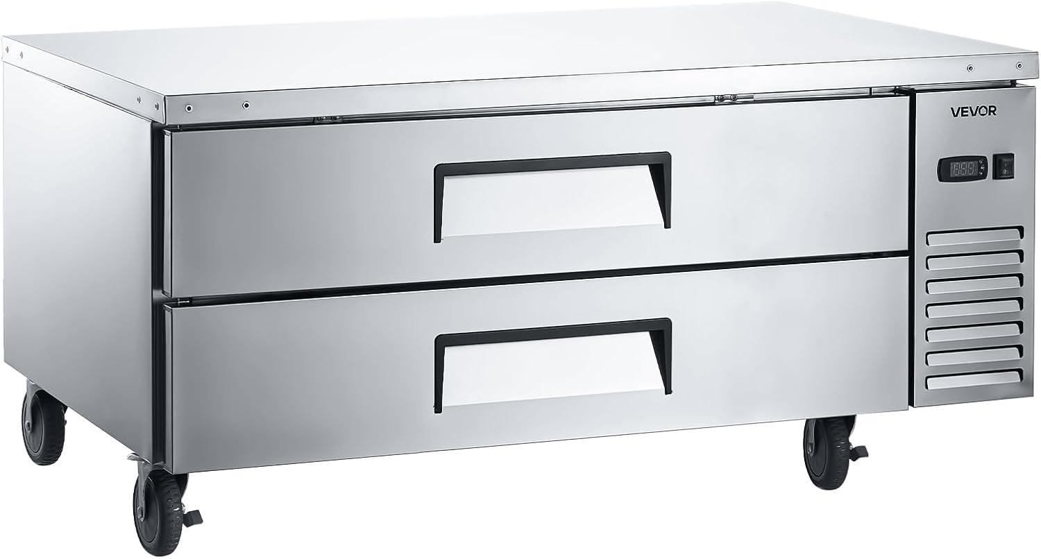image:imageVEVOR 48W Commercial Refrigerator 125 Cu Ft Sandwich Prep Refrigerated Table Mega Top Food Prep Fridge with 18 Pans and Cutting Board Stainless Steel Salad Prep Cooler for Restaurant Food Truck52 W Chief Base With 2 Drawers