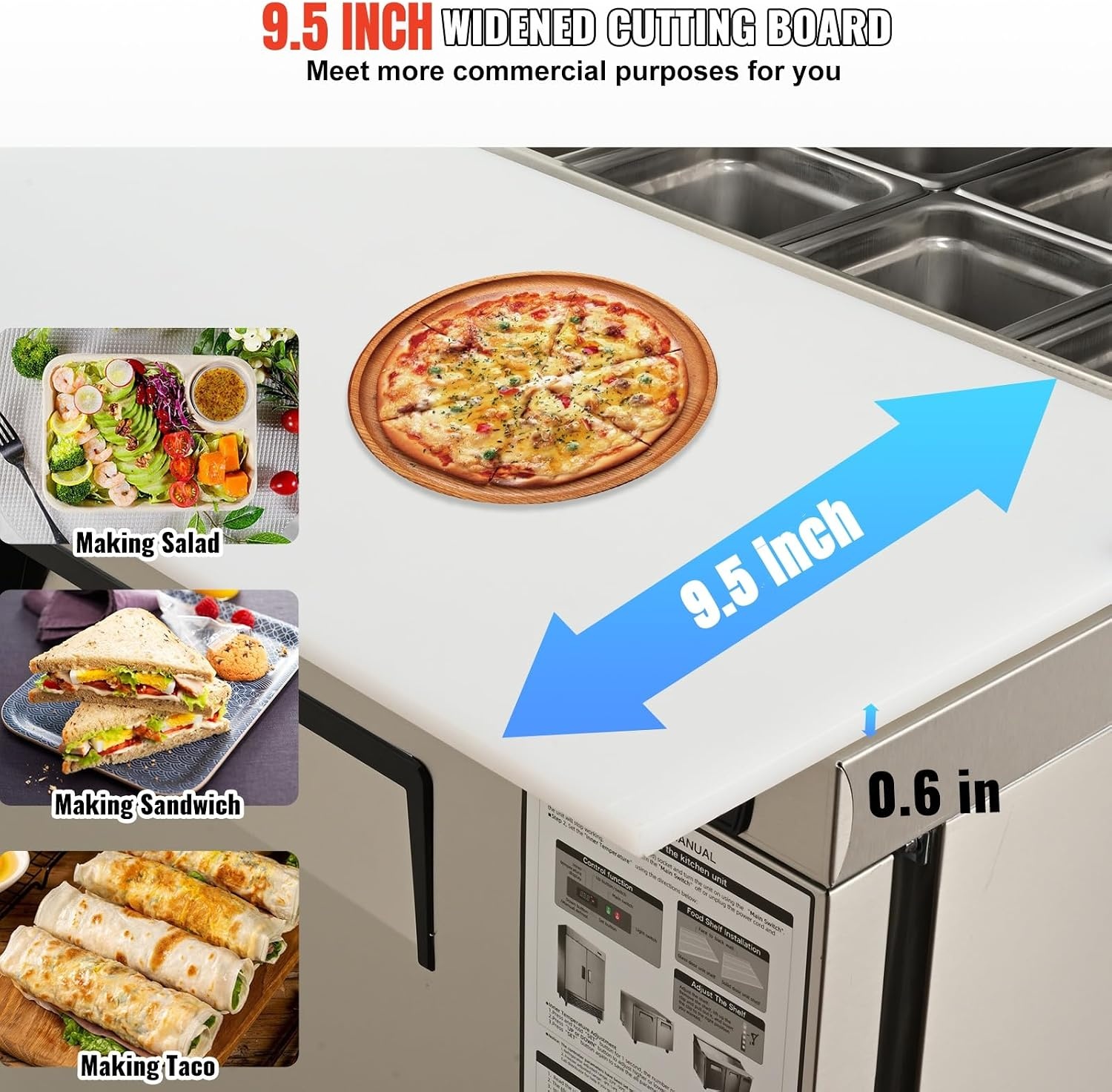 image:imageVEVOR 48W Commercial Refrigerator 125 Cu Ft Sandwich Prep Refrigerated Table Mega Top Food Prep Fridge with 18 Pans and Cutting Board Stainless Steel Salad Prep Cooler for Restaurant Food Truck28W with 8 Pans
