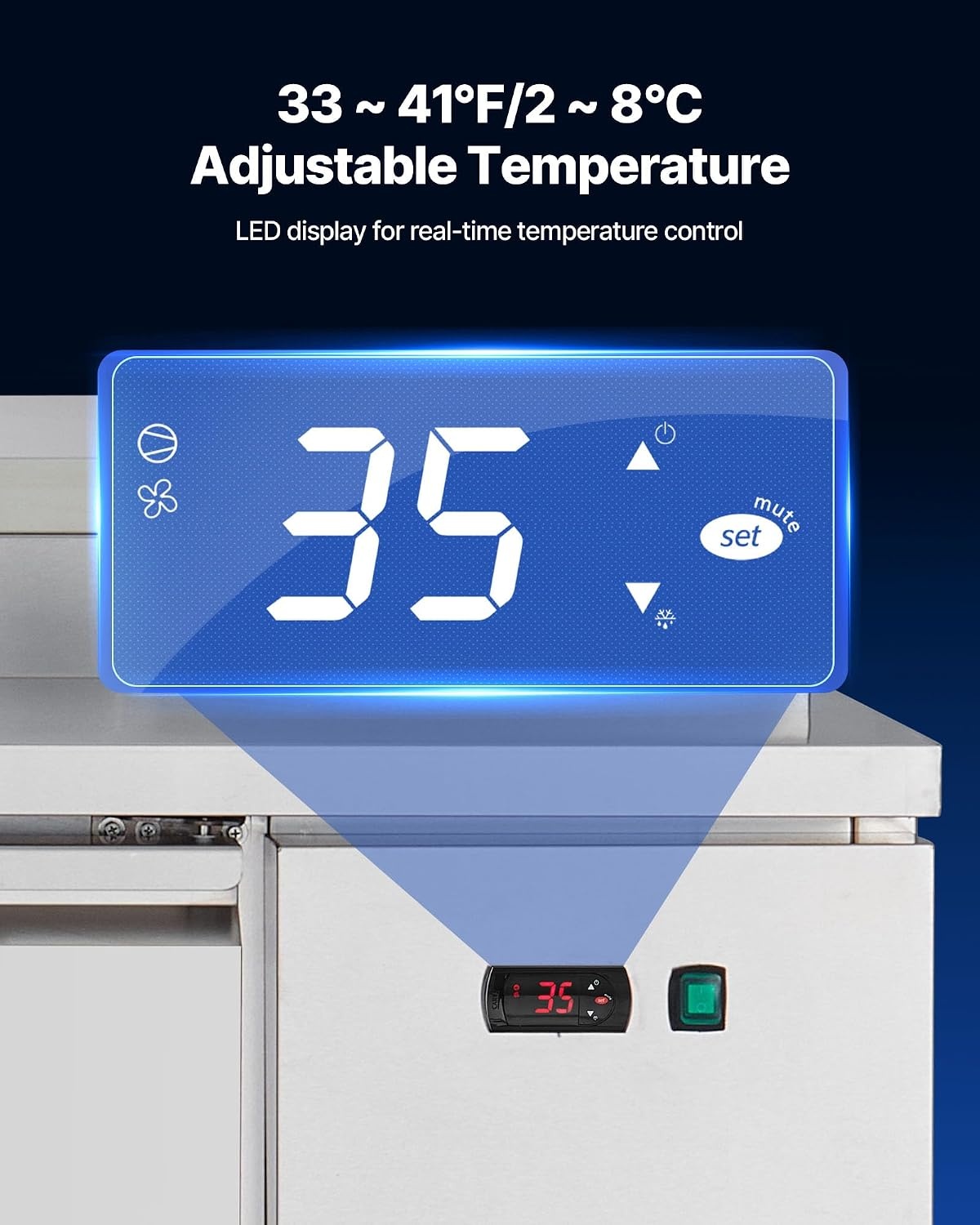 image:imageVEVOR 60 W Commercial Refrigerator 154 Cu Ft Sandwich Prep Refrigerated Table Mega Top Food Prep Fridge with 16 Pans Cutting Board Stainless Steel Salad Prep Cooler for Restaurant Food Truck67W Pizza Prep Refrigerator