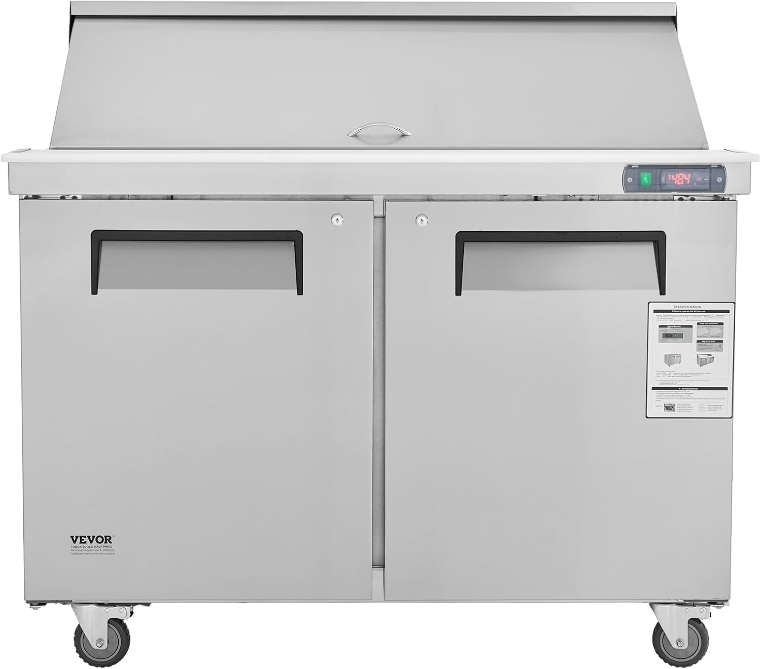 image:imageVEVOR 60W Commercial Refrigerator 154 Cu Ft Sandwich Prep Refrigerated Table Mega Top Food Prep Fridge with 24 Pans and Cutting Board Stainless Steel Salad Prep Cooler for Restaurant Food Truck48W with 18 Pans