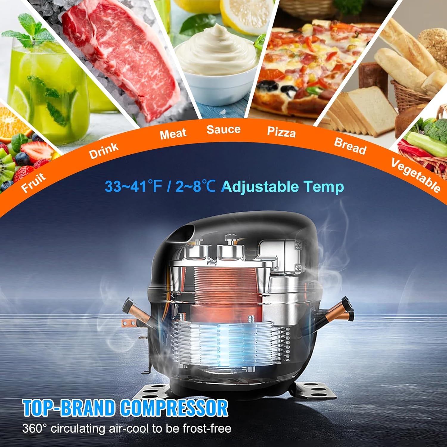 image:imageVEVOR 60W Commercial Refrigerator 154 Cu Ft Sandwich Prep Refrigerated Table Mega Top Food Prep Fridge with 24 Pans and Cutting Board Stainless Steel Salad Prep Cooler for Restaurant Food Truck72W Worktop Refrigerator