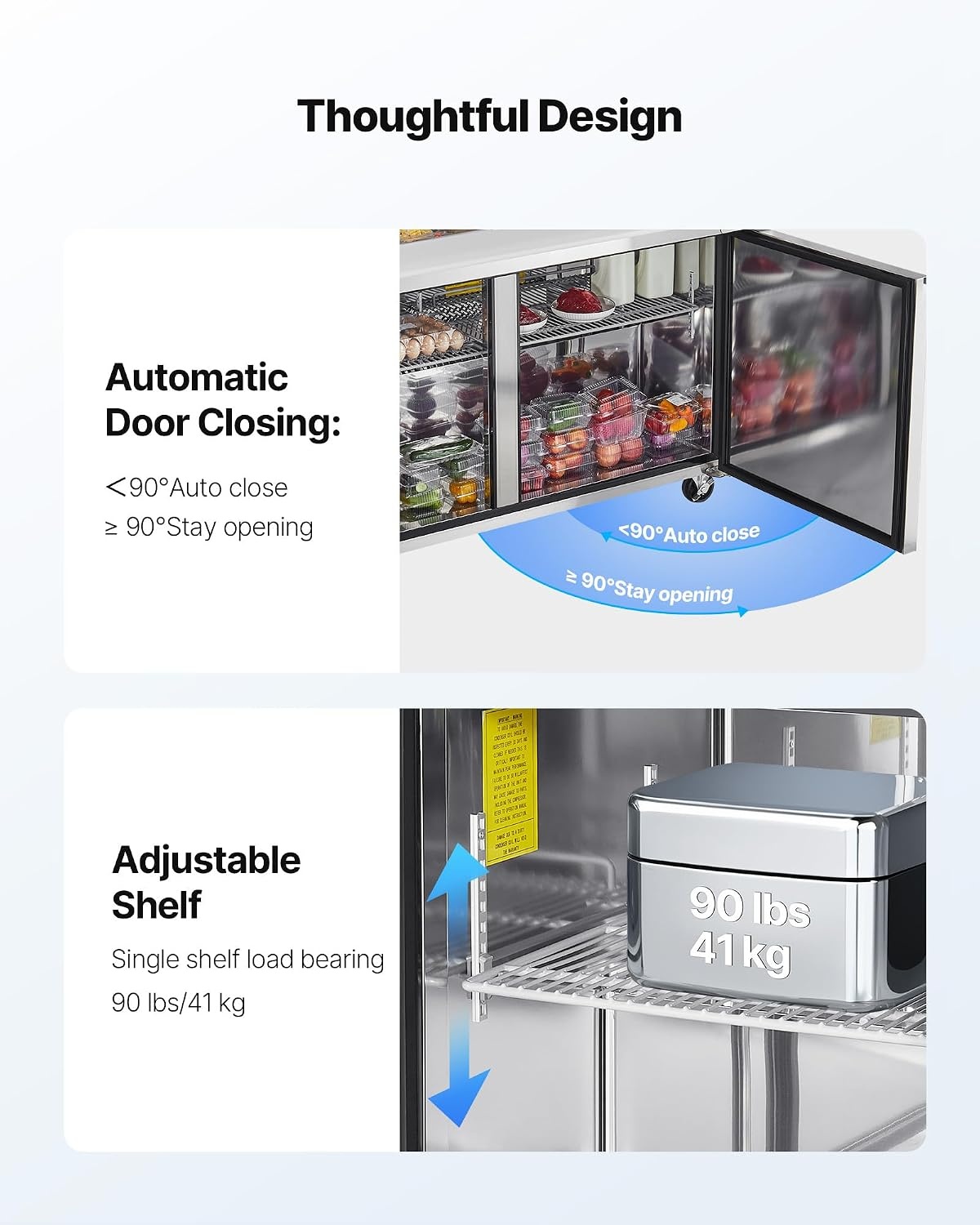image:imageVEVOR 60W Commercial Refrigerator 154 Cu Ft Sandwich Prep Refrigerated Table Mega Top Food Prep Fridge with 24 Pans and Cutting Board Stainless Steel Salad Prep Cooler for Restaurant Food Truck60W with 24 Pans