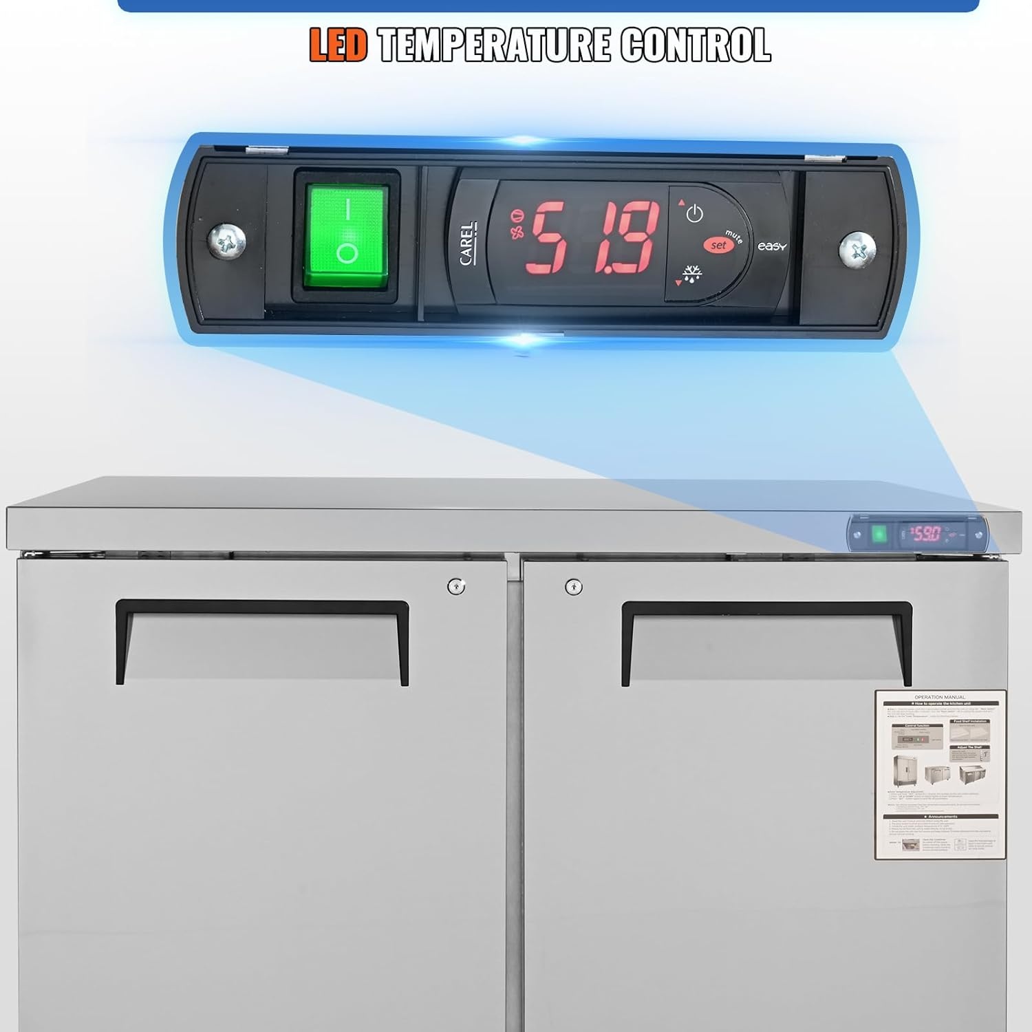 image:imageVEVOR 60W Commercial Refrigerator 154 Cu Ft Sandwich Prep Refrigerated Table Mega Top Food Prep Fridge with 24 Pans and Cutting Board Stainless Steel Salad Prep Cooler for Restaurant Food Truck48W Worktop Refrigerator