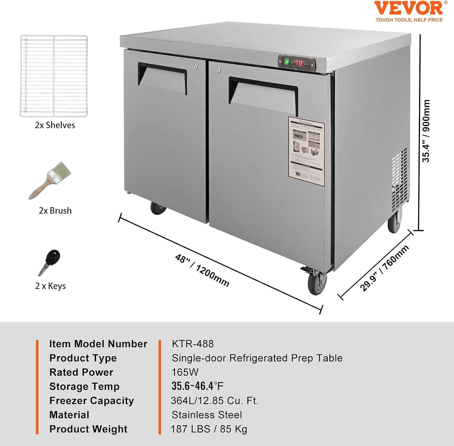 image:imageVEVOR 60W Commercial Refrigerator 154 Cu Ft Sandwich Prep Refrigerated Table Mega Top Food Prep Fridge with 24 Pans and Cutting Board Stainless Steel Salad Prep Cooler for Restaurant Food Truck48W Worktop Refrigerator