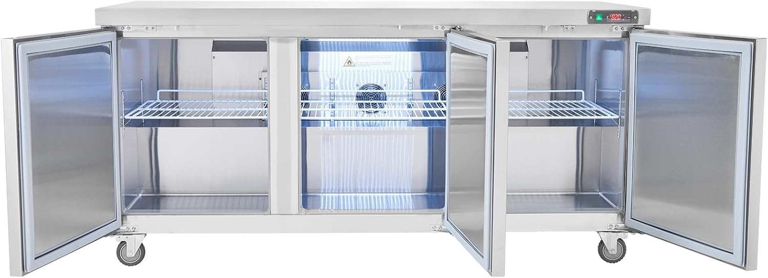 image:imageVEVOR 60W Commercial Refrigerator 154 Cu Ft Sandwich Prep Refrigerated Table Mega Top Food Prep Fridge with 24 Pans and Cutting Board Stainless Steel Salad Prep Cooler for Restaurant Food Truck72W Worktop Refrigerator