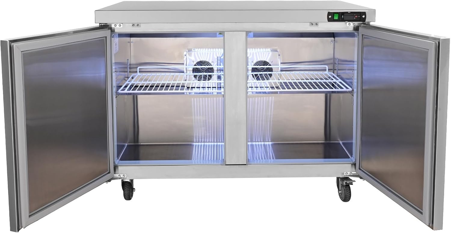 image:imageVEVOR 60W Commercial Refrigerator 154 Cu Ft Sandwich Prep Refrigerated Table Mega Top Food Prep Fridge with 24 Pans and Cutting Board Stainless Steel Salad Prep Cooler for Restaurant Food Truck48W Worktop Refrigerator