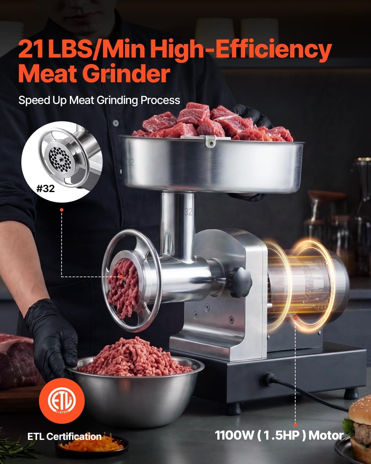 image:imageVEVOR 661 LbsHour800 W Machine 15 HP Electric Mincer with 2 Grinding Plates Sausage Kit Set Meat Grinder Heavy Duty Home Kitchen amp Commercial Use Red 800 W32 21 Lbsmin
