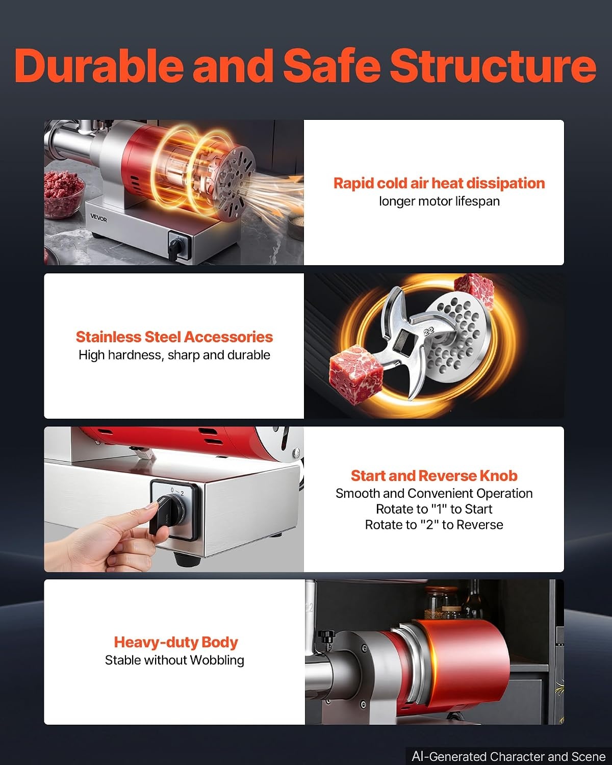image:imageVEVOR 661 LbsHour800 W Machine 15 HP Electric Mincer with 2 Grinding Plates Sausage Kit Set Meat Grinder Heavy Duty Home Kitchen amp Commercial Use Red 800 W22 661 LbsHour