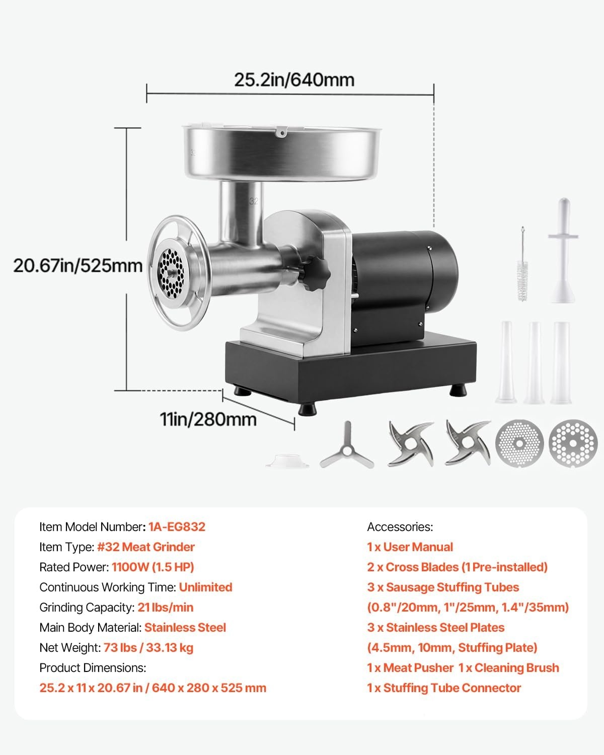 image:imageVEVOR 661 LbsHour800 W Machine 15 HP Electric Mincer with 2 Grinding Plates Sausage Kit Set Meat Grinder Heavy Duty Home Kitchen amp Commercial Use Red 800 W32 21 Lbsmin