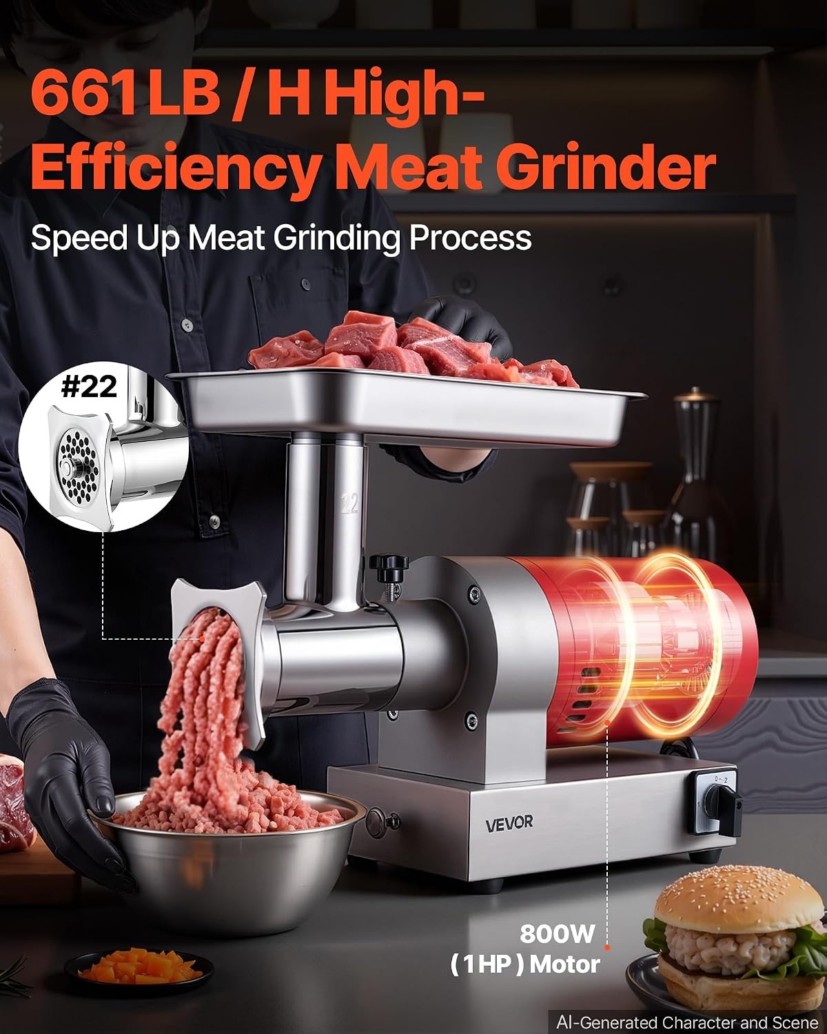 image:imageVEVOR 661 LbsHour800 W Machine 15 HP Electric Mincer with 2 Grinding Plates Sausage Kit Set Meat Grinder Heavy Duty Home Kitchen amp Commercial Use Red 800 W22 661 LbsHour