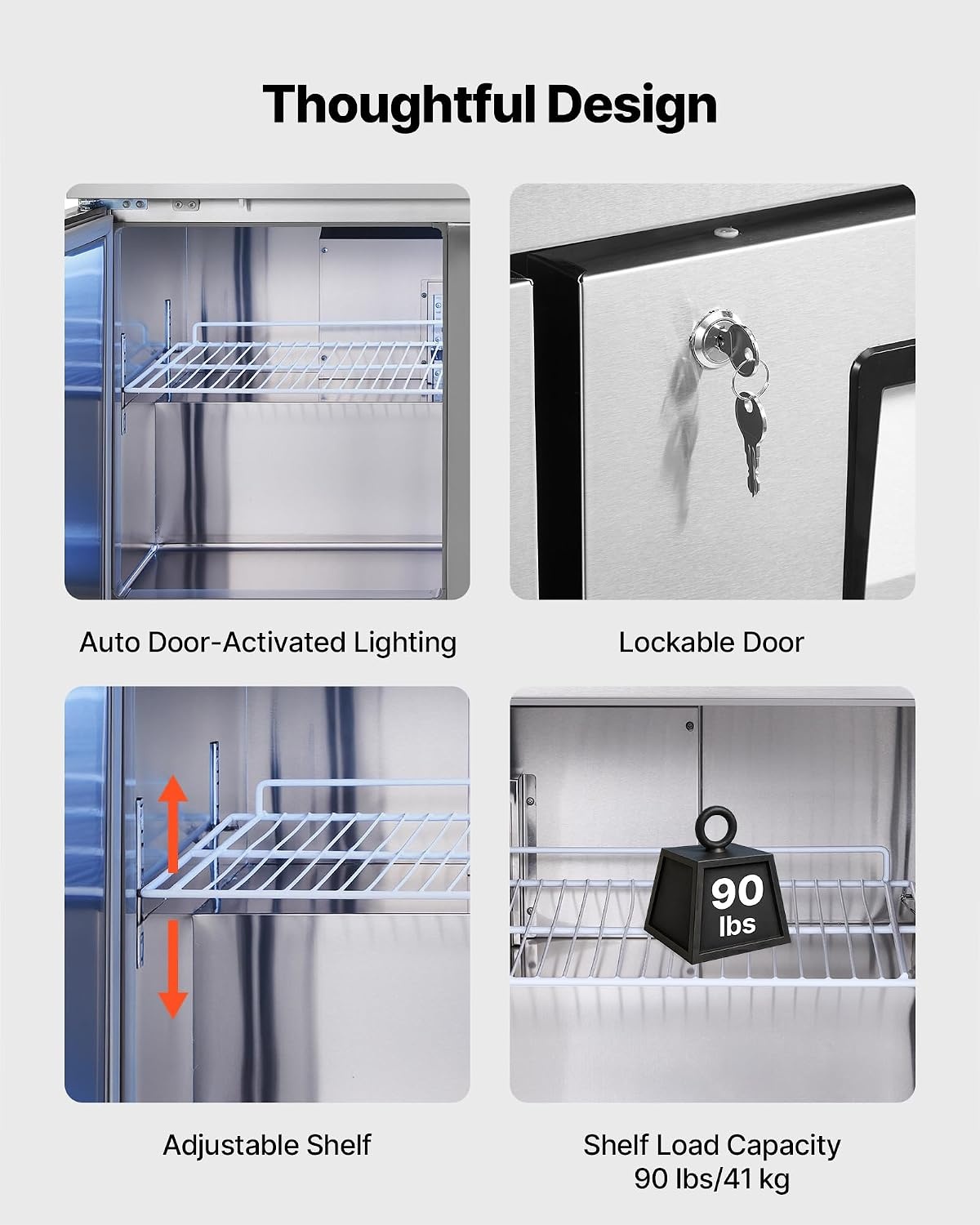 image:imageVEVOR 72 W Commercial Freezer 177 CuFt Worktop Freezers Undercounter with LED Auto Lighting and Lockable Door 3 Doors Food Freezing Prep Worktable Stainless Steel Prep Frozen Table with Casters