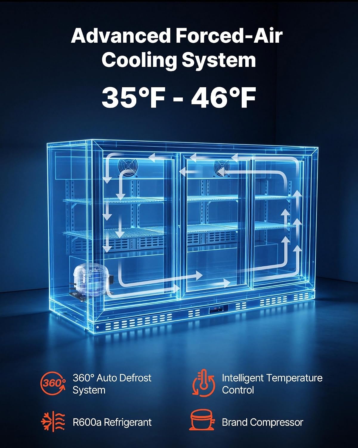 image:imageVEVOR Back Bar Cooler 114 CuFt Commercial Beverage Refrigerator 3 Sliding Glass Doors Fan Cooling Under Counter Beer Fridge wLED Lighting Shelves LowE Glass Display for Drinks Bar Store