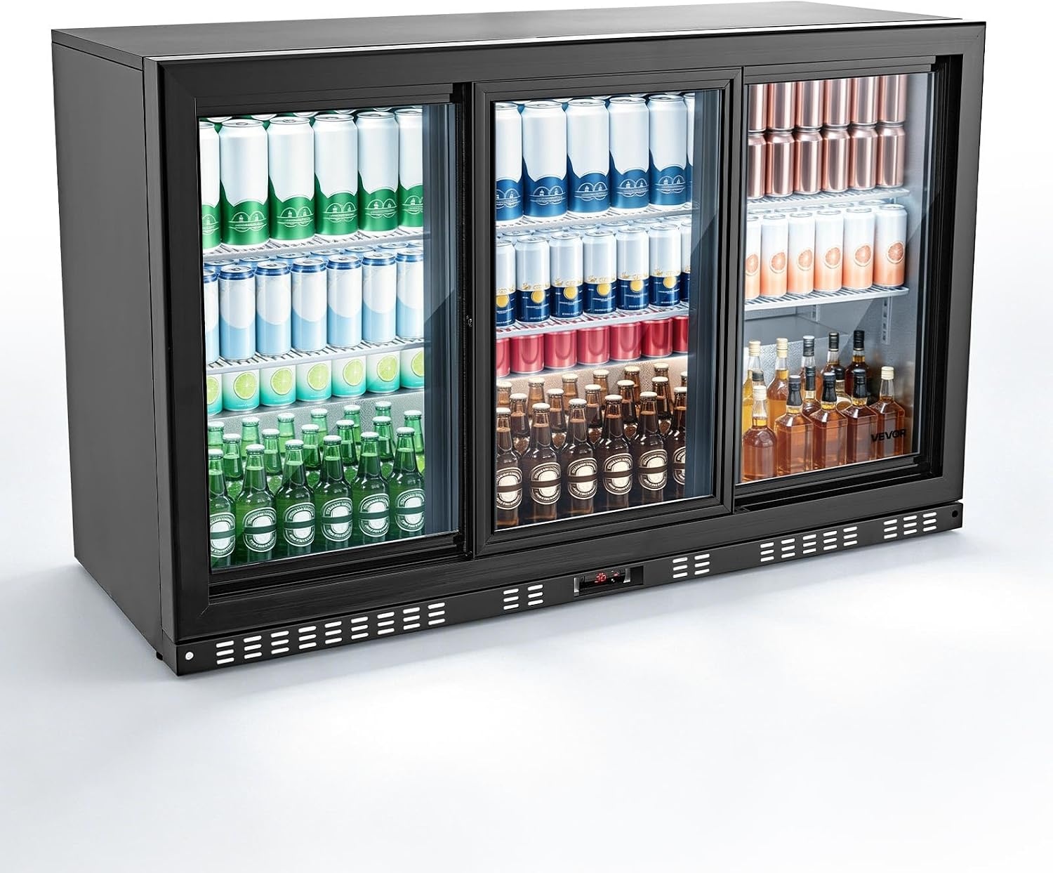 image:imageVEVOR Back Bar Cooler 114 CuFt Commercial Beverage Refrigerator 3 Sliding Glass Doors Fan Cooling Under Counter Beer Fridge wLED Lighting Shelves LowE Glass Display for Drinks Bar Store