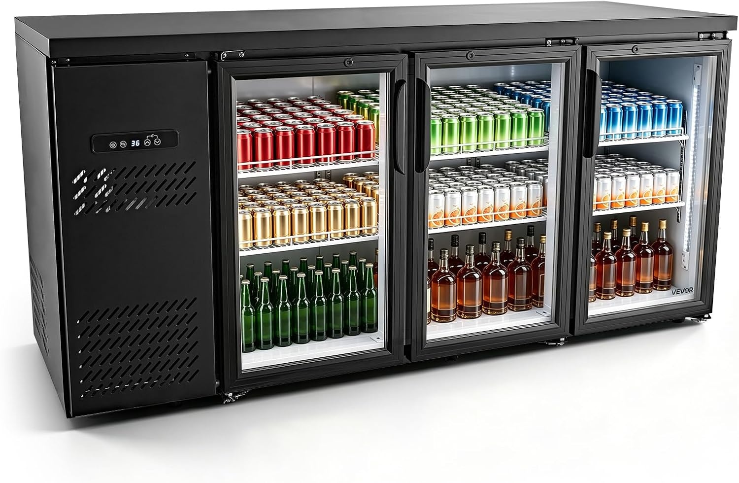 image:imageVEVOR Back Bar Cooler 196 Cu Ft Counter Height Beverage Refrigerator Commercial Bar Display Fridge w 3 Glass Doors LED Lighting Fan Cooling Beer Wine Cooler for Pub Merchandiser Store