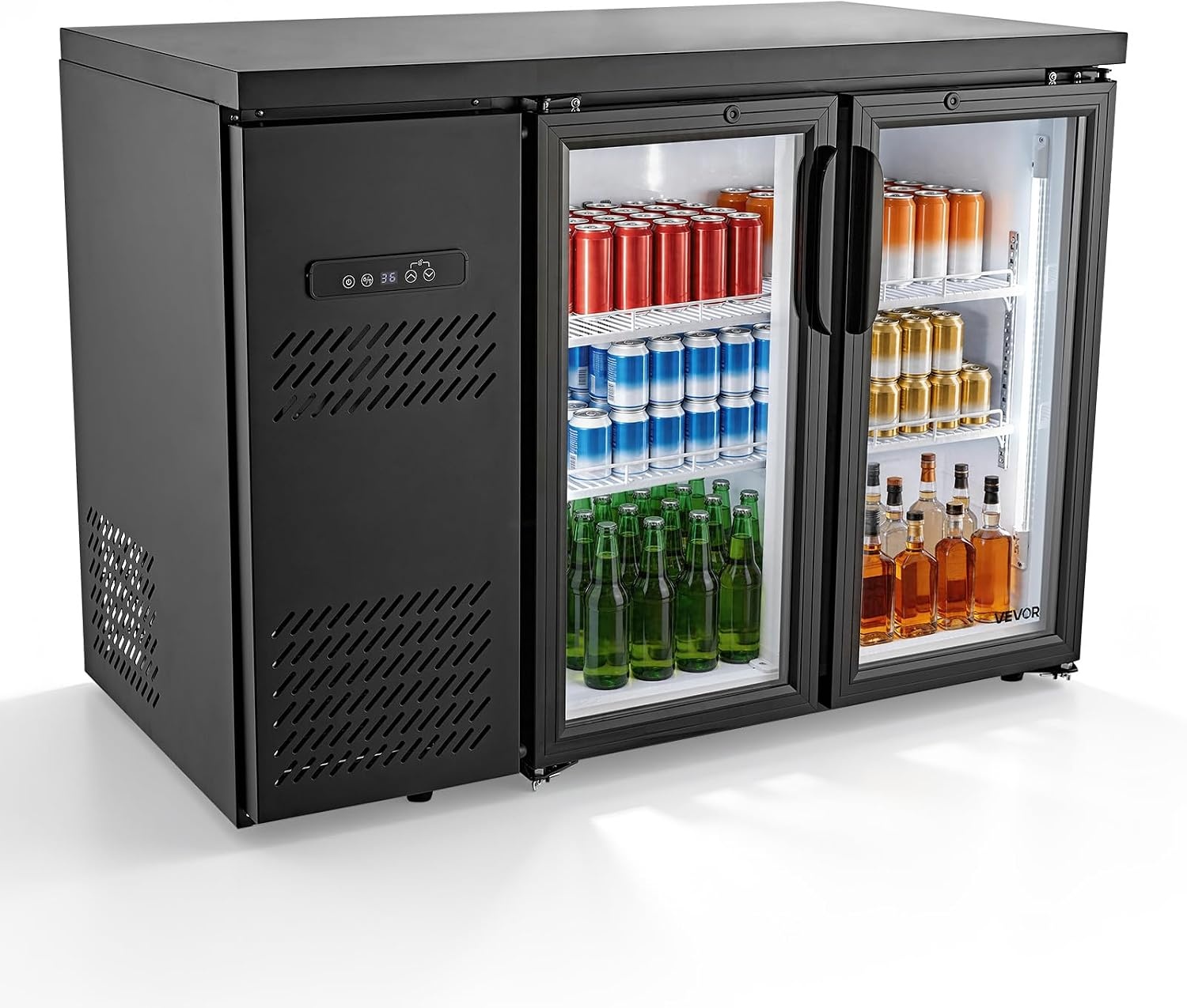 image:imageVEVOR Back Bar Cooler 74 Cu Ft Commercial Beverage Refrigerator Under Counter Bar Fridge with 2 Glass Doors LED Lighting Shelves LowE Glass Display Cooler for Beer Soda Wine Drinks47 x 25 x 37 in