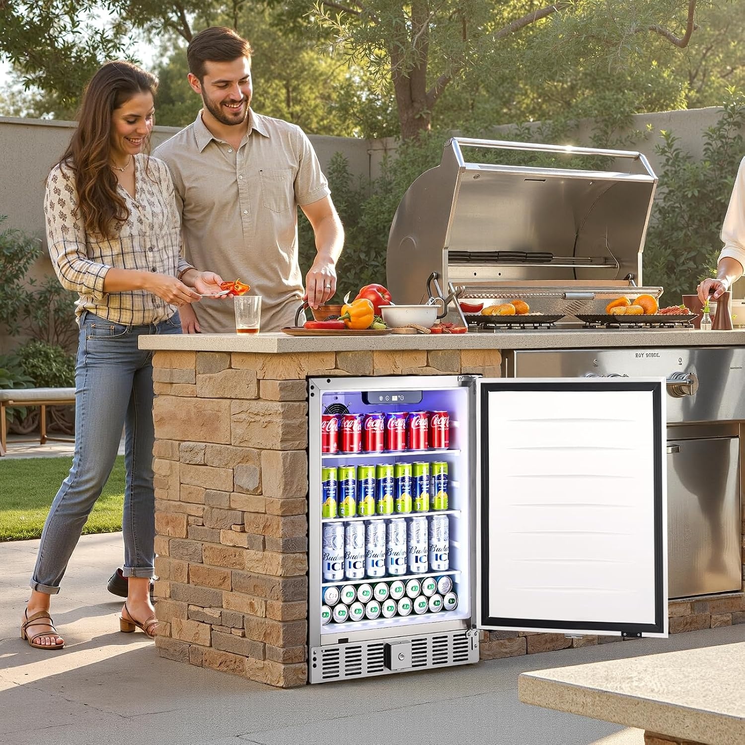 image:imageVEVOR Back Bar Cooler 74 Cu Ft Commercial Beverage Refrigerator Under Counter Bar Fridge with 2 Glass Doors LED Lighting Shelves LowE Glass Display Cooler for Beer Soda Wine Drinks53 Cuft Hinged Door