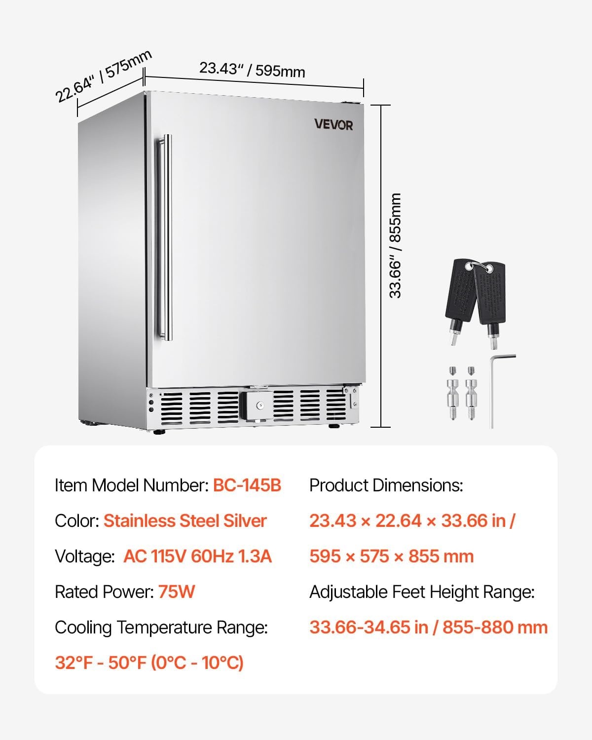 image:imageVEVOR Back Bar Cooler 74 Cu Ft Commercial Beverage Refrigerator Under Counter Bar Fridge with 2 Glass Doors LED Lighting Shelves LowE Glass Display Cooler for Beer Soda Wine Drinks53 Cuft Hinged Door