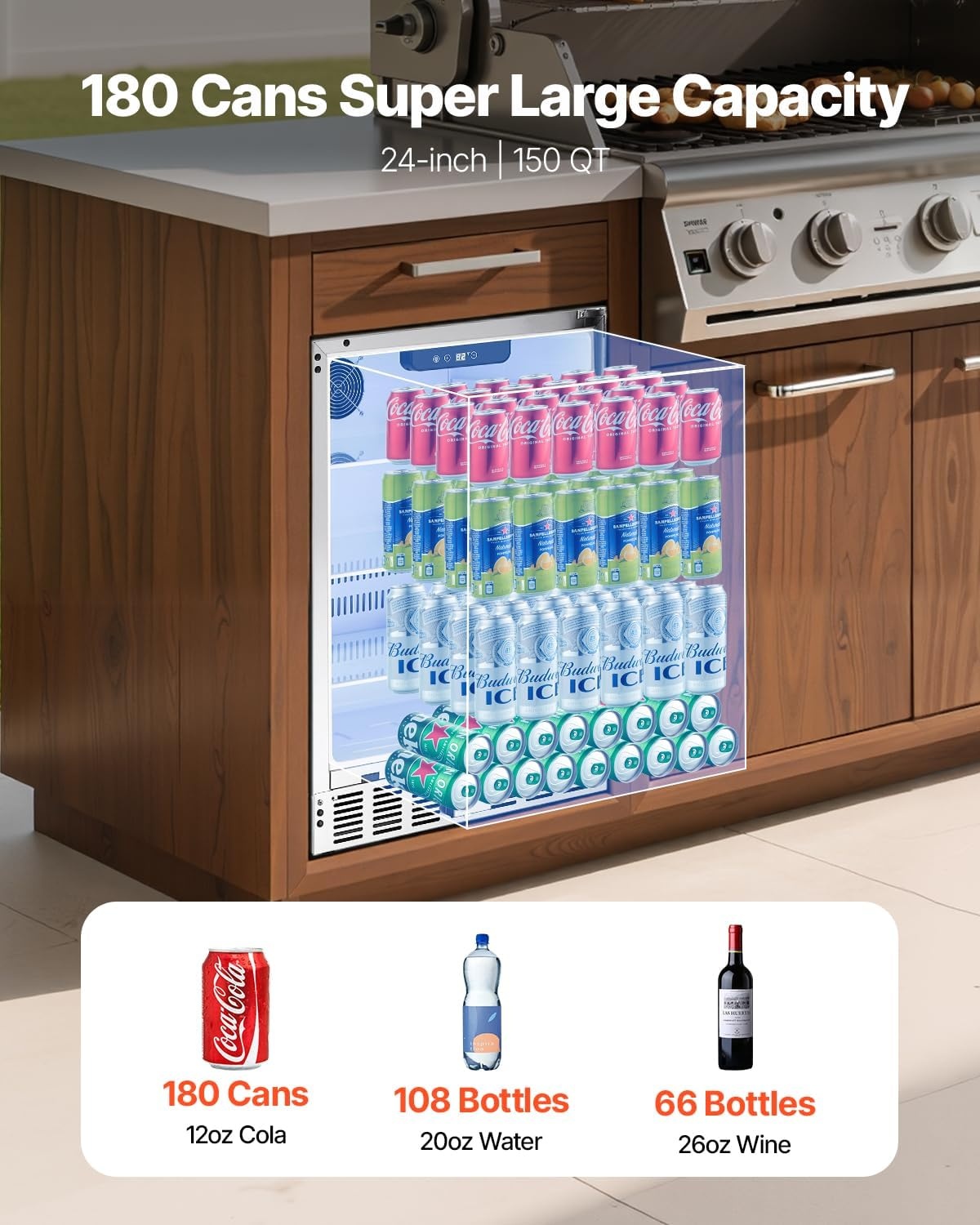 image:imageVEVOR Back Bar Cooler 74 Cu Ft Commercial Beverage Refrigerator Under Counter Bar Fridge with 2 Glass Doors LED Lighting Shelves LowE Glass Display Cooler for Beer Soda Wine Drinks53 Cuft Hinged Door