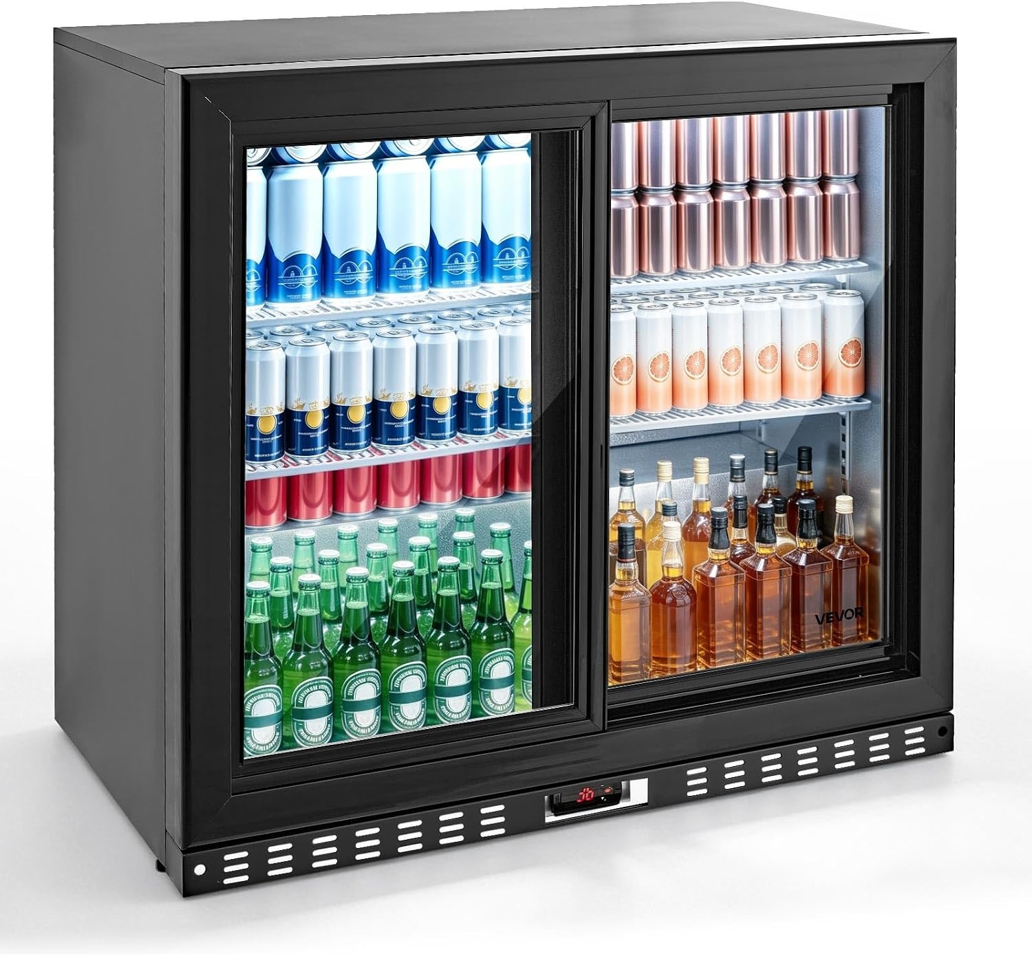image:imageVEVOR Back Bar Cooler 74 Cu Ft Commercial Beverage Refrigerator Under Counter Bar Fridge with 2 Sliding Doors LED Lighting Adjustable Shelves LowE Glass Display Cooler for Beer Wine Drink