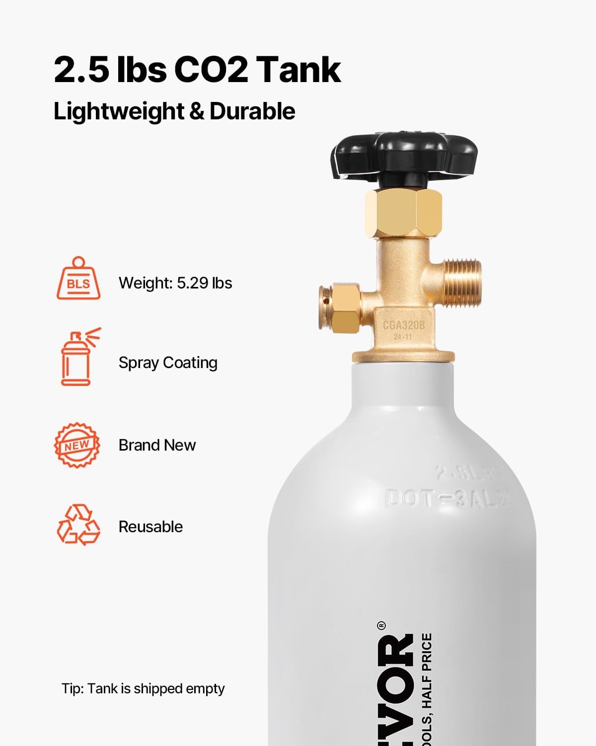 image:imageVEVOR CO2 Tank 10 lbs New Aluminum Alloy Cylinder CO2 Air Tank with Light Spray Coating CGA320 Valve Handle amp Adjustable Pressure DOT Approved Cylinder for Draft Beer Dispensing25 lbs