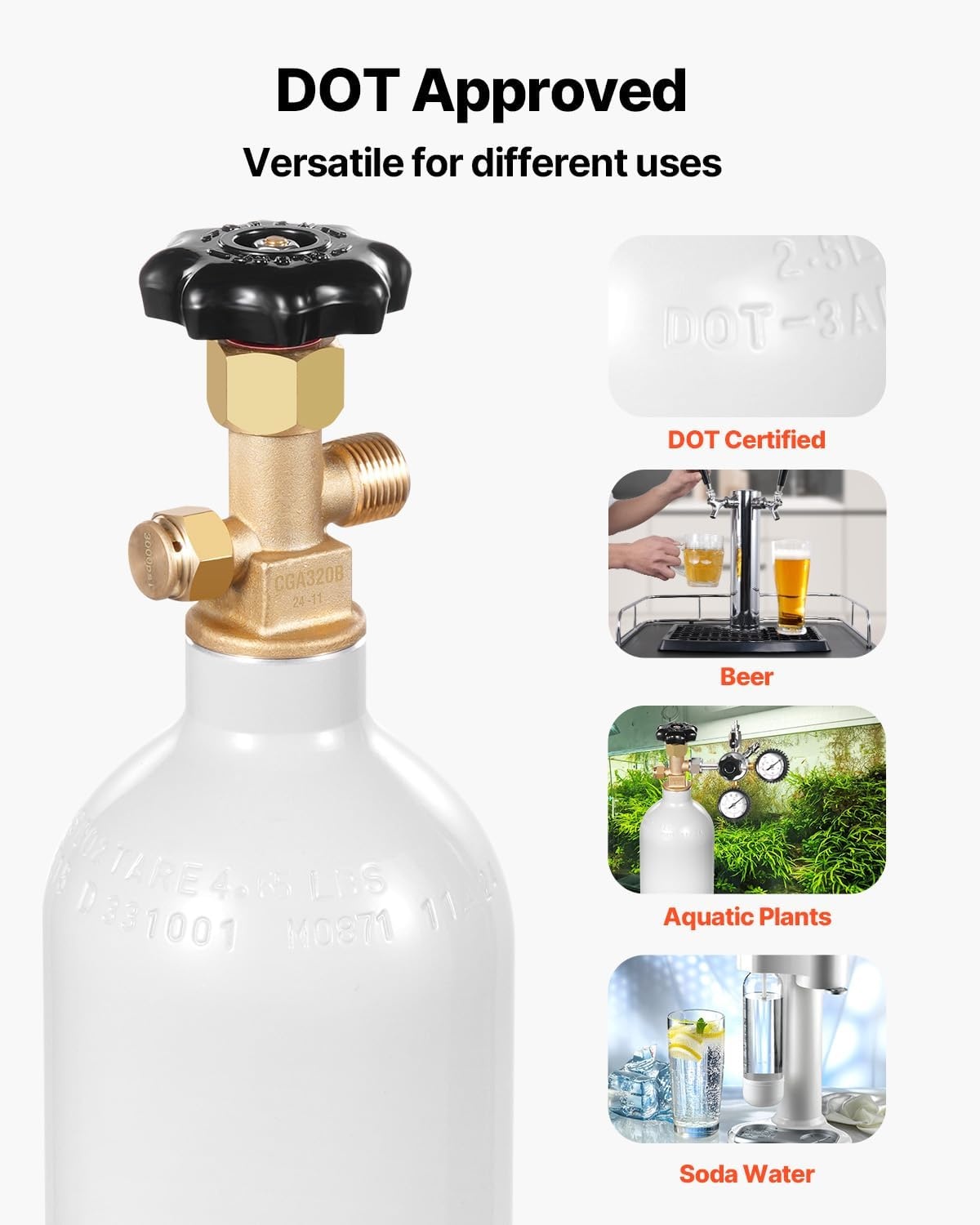 image:imageVEVOR CO2 Tank 10 lbs New Aluminum Alloy Cylinder CO2 Air Tank with Light Spray Coating CGA320 Valve Handle amp Adjustable Pressure DOT Approved Cylinder for Draft Beer Dispensing25 lbs