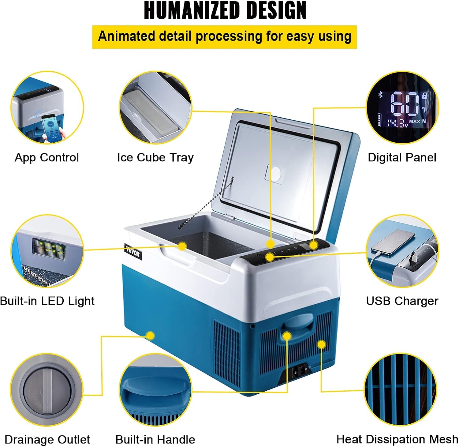 image:imageVEVOR Car Refrigerator DC 1224V AC100240V Compressor Electric Cooler 4F to 68F Truck Refrigerator with APP Control Wheels amp Dual Zone 58 QT Cars Cooler for RVs Boats Camping Fishing23QT