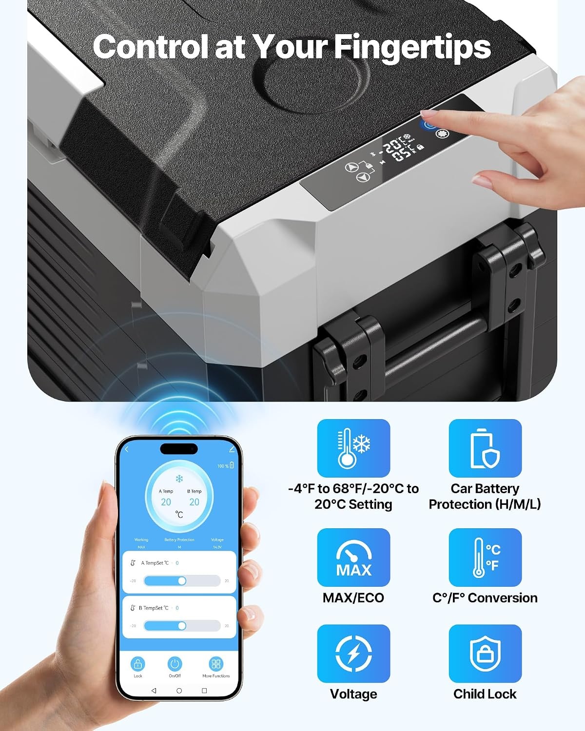 image:imageVEVOR Car Refrigerator DC 1224V AC100240V Compressor Electric Cooler 4F to 68F Truck Refrigerator with APP Control Wheels amp Dual Zone 58 QT Cars Cooler for RVs Boats Camping Fishing37QT