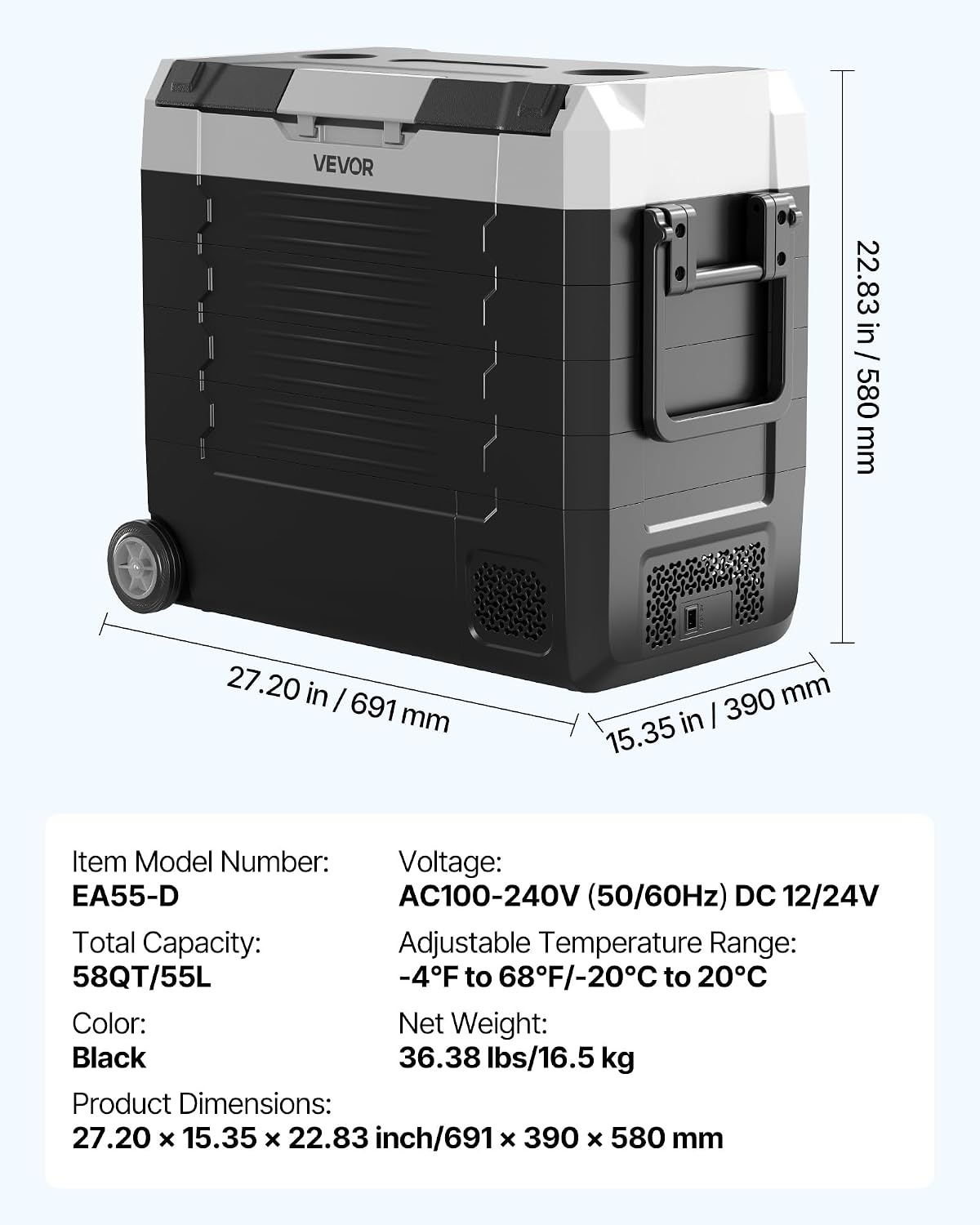 image:imageVEVOR Car Refrigerator DC 1224V AC100240V Compressor Electric Cooler 4F to 68F Truck Refrigerator with APP Control Wheels amp Dual Zone 58 QT Cars Cooler for RVs Boats Camping Fishing58QT