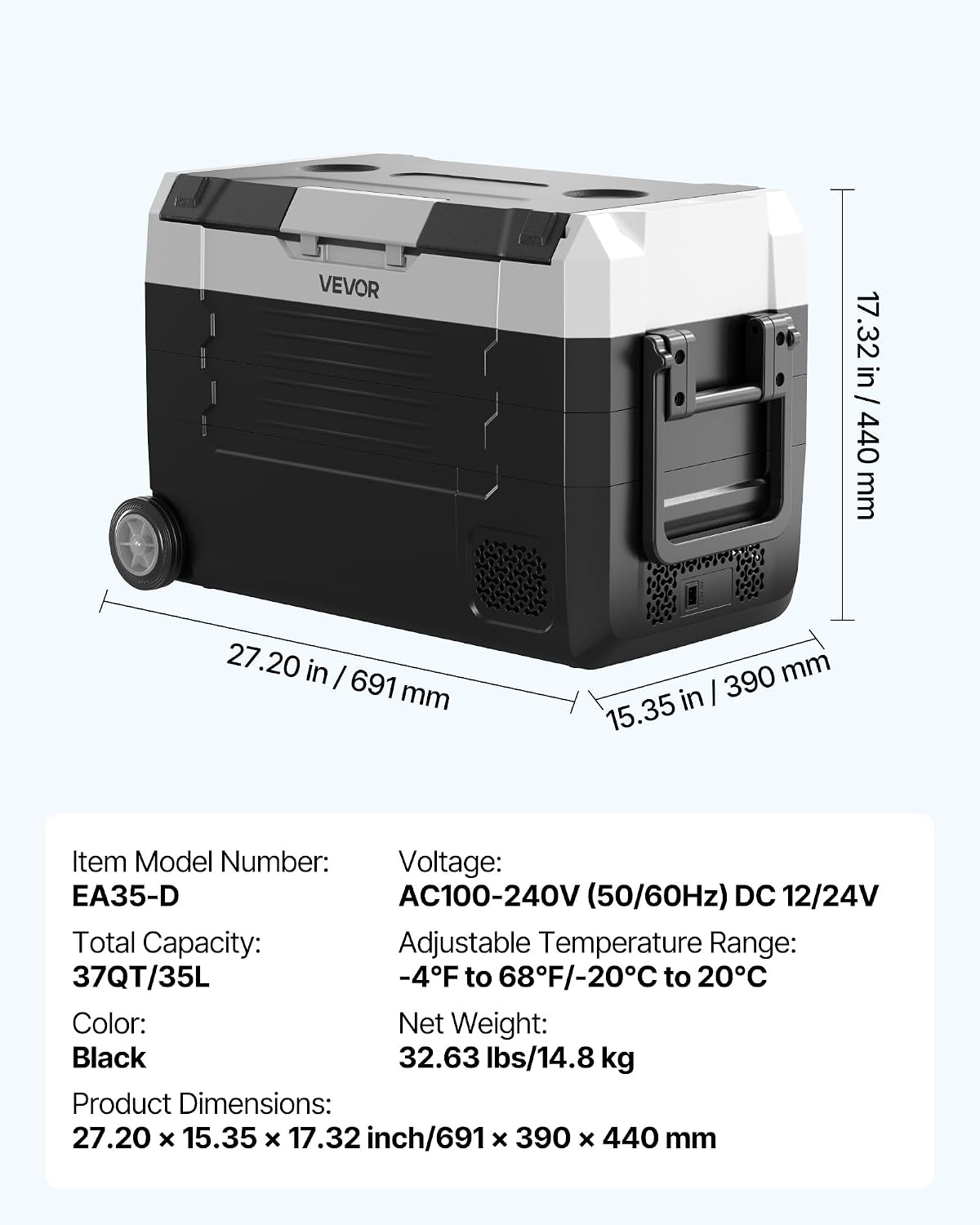 image:imageVEVOR Car Refrigerator DC 1224V AC100240V Compressor Electric Cooler 4F to 68F Truck Refrigerator with APP Control Wheels amp Dual Zone 58 QT Cars Cooler for RVs Boats Camping Fishing37QT