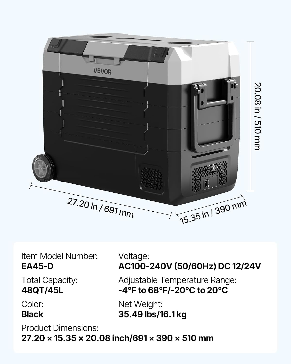 image:imageVEVOR Car Refrigerator DC 1224V AC100240V Compressor Electric Cooler 4F to 68F Truck Refrigerator with APP Control Wheels amp Dual Zone 58 QT Cars Cooler for RVs Boats Camping Fishing48QT