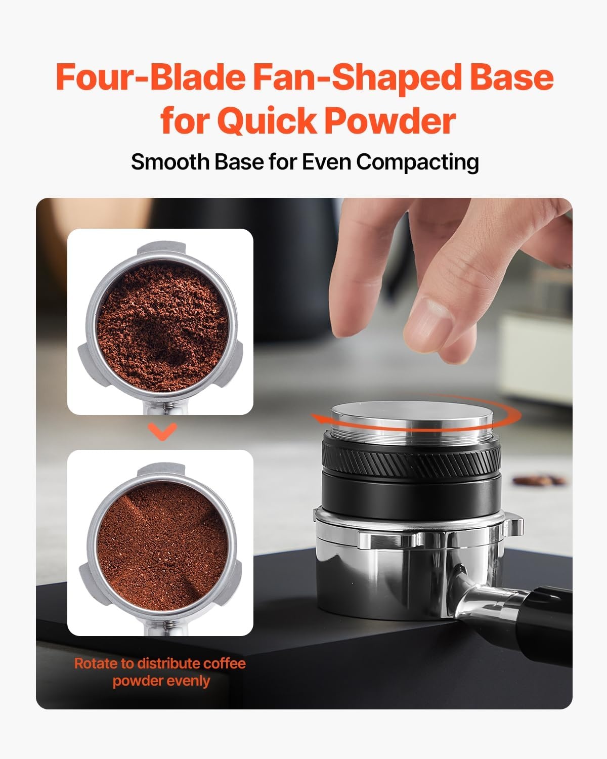 image:imageVEVOR Coffee Distributor 58mm 2in1 Adjustable Espresso Distributor with FanShaped Base Coffee Distributor 304 Stainless Steel with EasytoDisassemble Design51mm