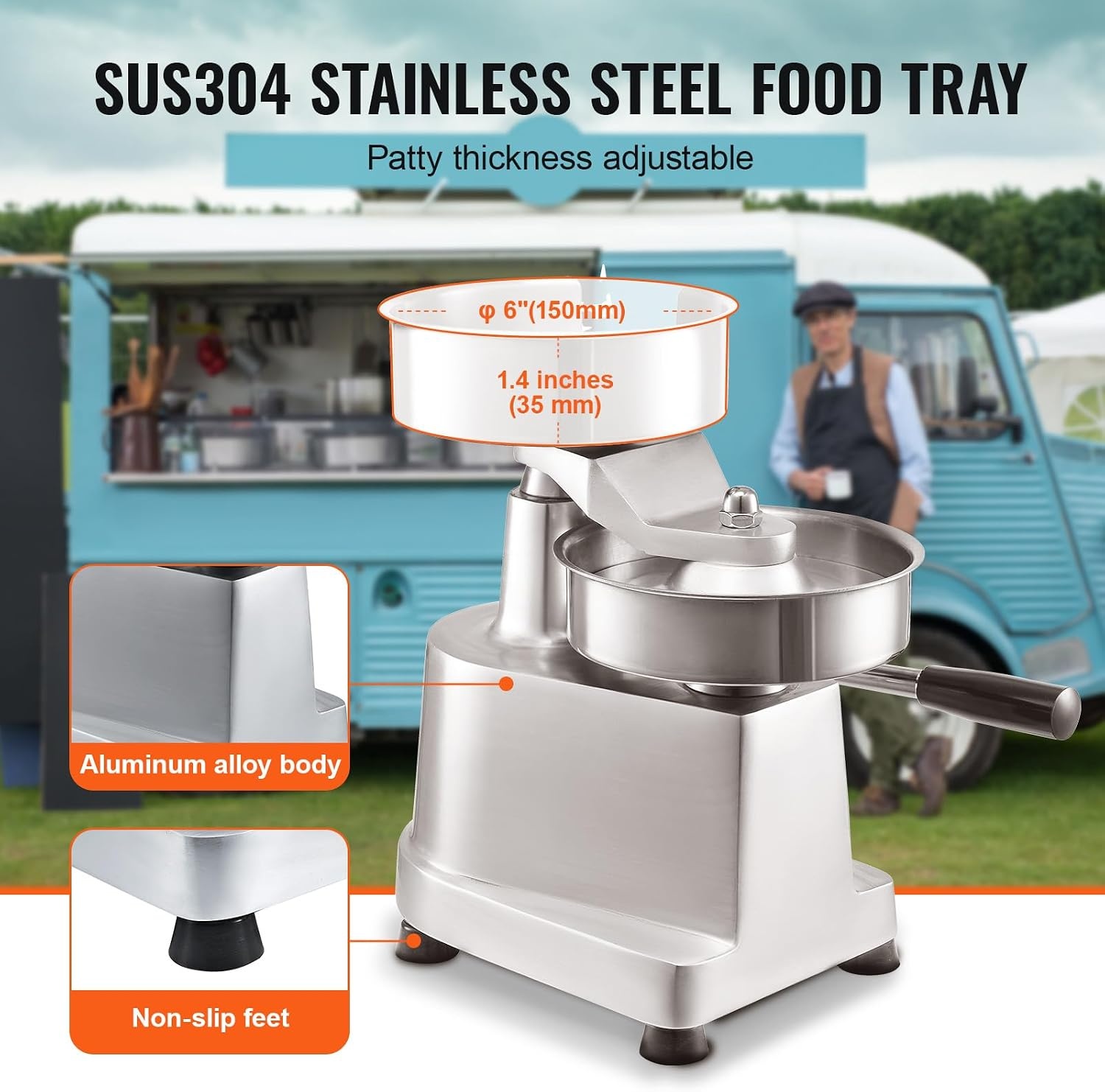 image:imageVEVOR Commercial Burger Patty Maker 150mm6inch Hamburger Beef Patty Maker Heavy Duty FoodGrade Stainless Steel Bowl Burger Press Machine Kitchen Meat Forming Processor with 1000 Pcs Patty Papers6 inch