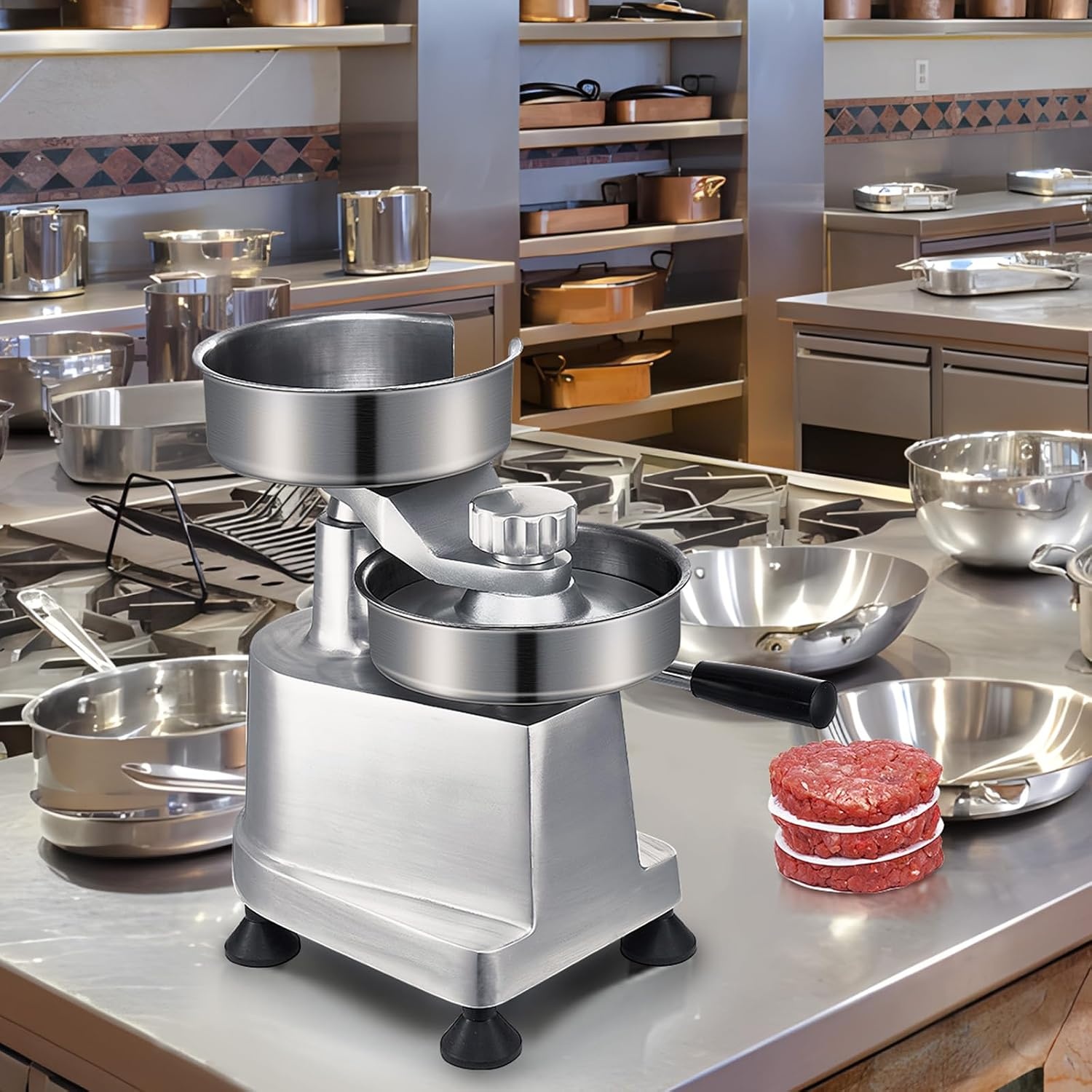 image:imageVEVOR Commercial Burger Patty Maker 150mm6inch Hamburger Beef Patty Maker Heavy Duty FoodGrade Stainless Steel Bowl Burger Press Machine Kitchen Meat Forming Processor with 1000 Pcs Patty Papers4inch5inch6inch