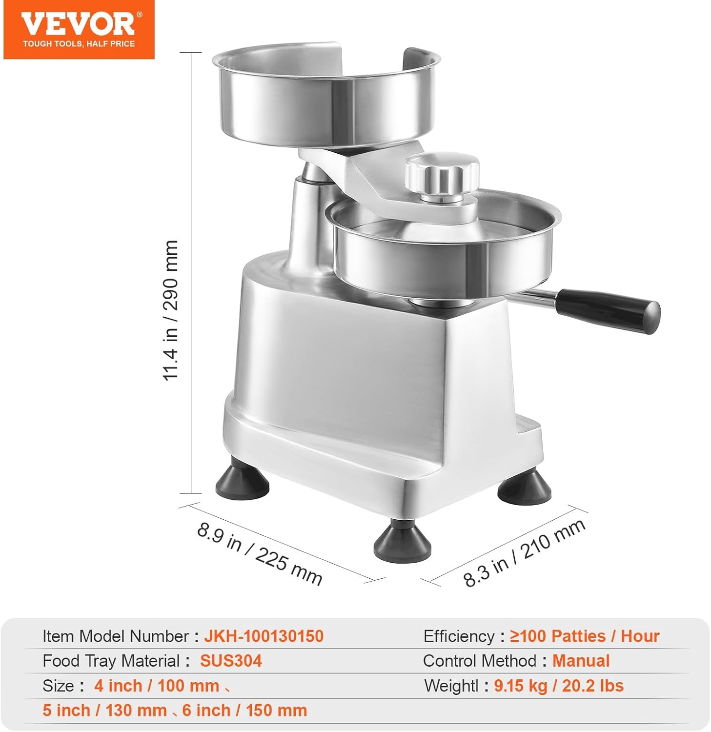 image:imageVEVOR Commercial Burger Patty Maker 150mm6inch Hamburger Beef Patty Maker Heavy Duty FoodGrade Stainless Steel Bowl Burger Press Machine Kitchen Meat Forming Processor with 1000 Pcs Patty Papers4inch5inch6inch