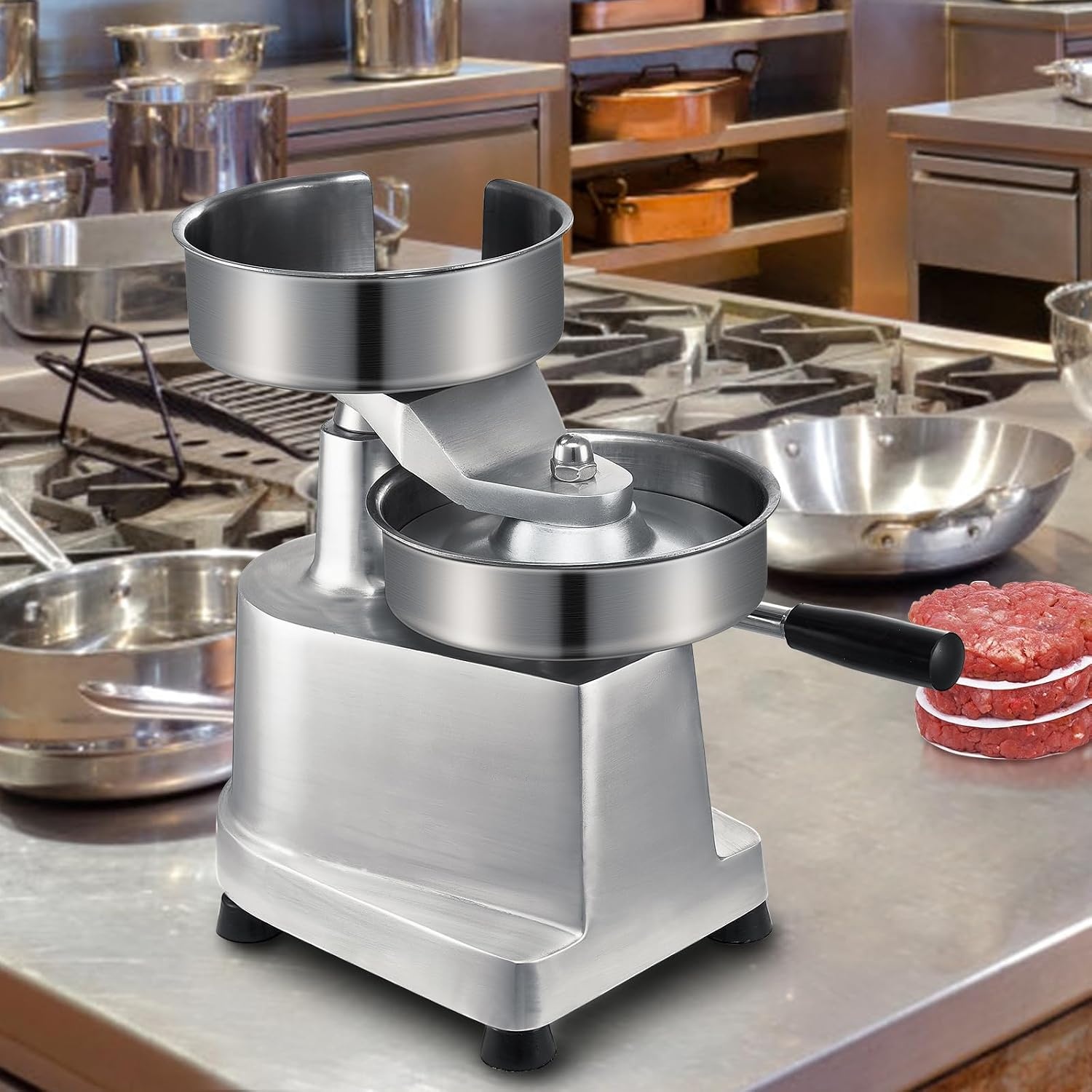 image:imageVEVOR Commercial Burger Patty Maker 150mm6inch Hamburger Beef Patty Maker Heavy Duty FoodGrade Stainless Steel Bowl Burger Press Machine Kitchen Meat Forming Processor with 1000 Pcs Patty Papers6 inch