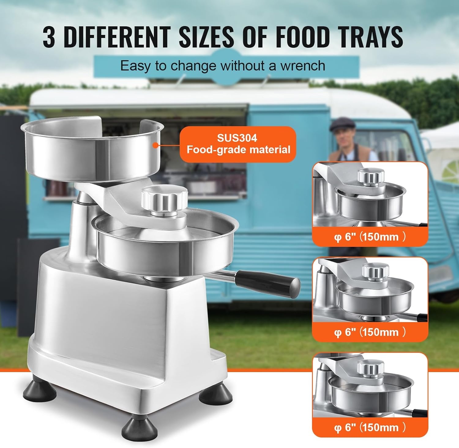 image:imageVEVOR Commercial Burger Patty Maker 150mm6inch Hamburger Beef Patty Maker Heavy Duty FoodGrade Stainless Steel Bowl Burger Press Machine Kitchen Meat Forming Processor with 1000 Pcs Patty Papers4inch5inch6inch